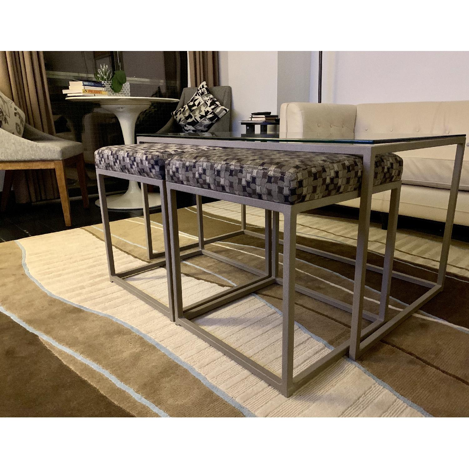 Italian Glass Coffee Table w/ 2 Pull-Out Stools - image-1