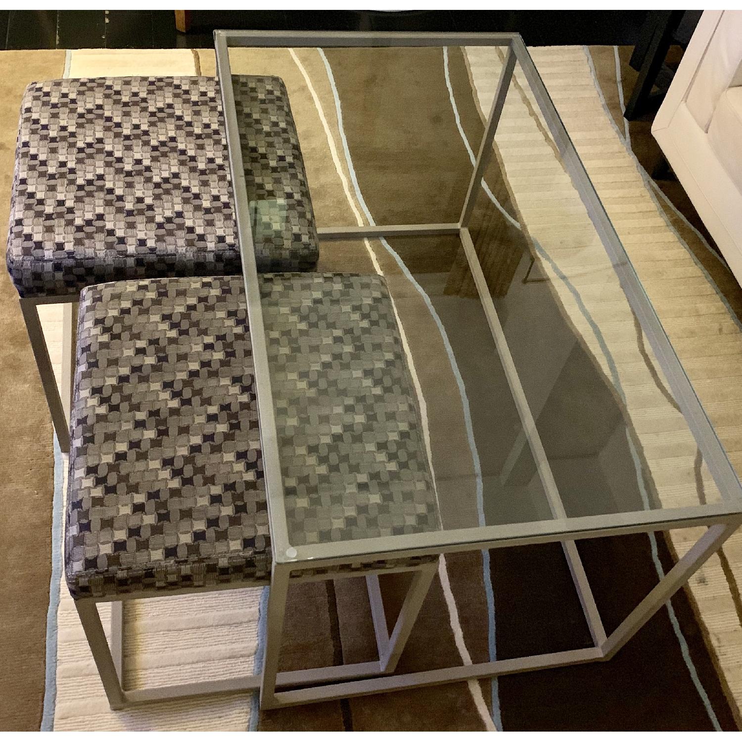 Italian Glass Coffee Table w/ 2 Pull-Out Stools - image-2