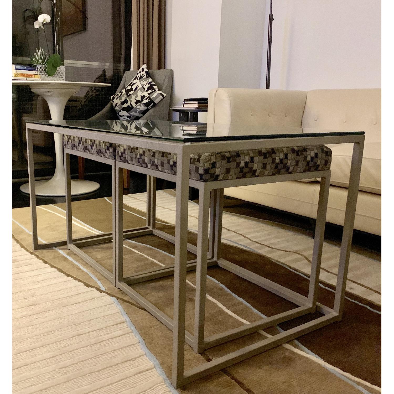 Italian Glass Coffee Table w/ 2 Pull-Out Stools - image-3