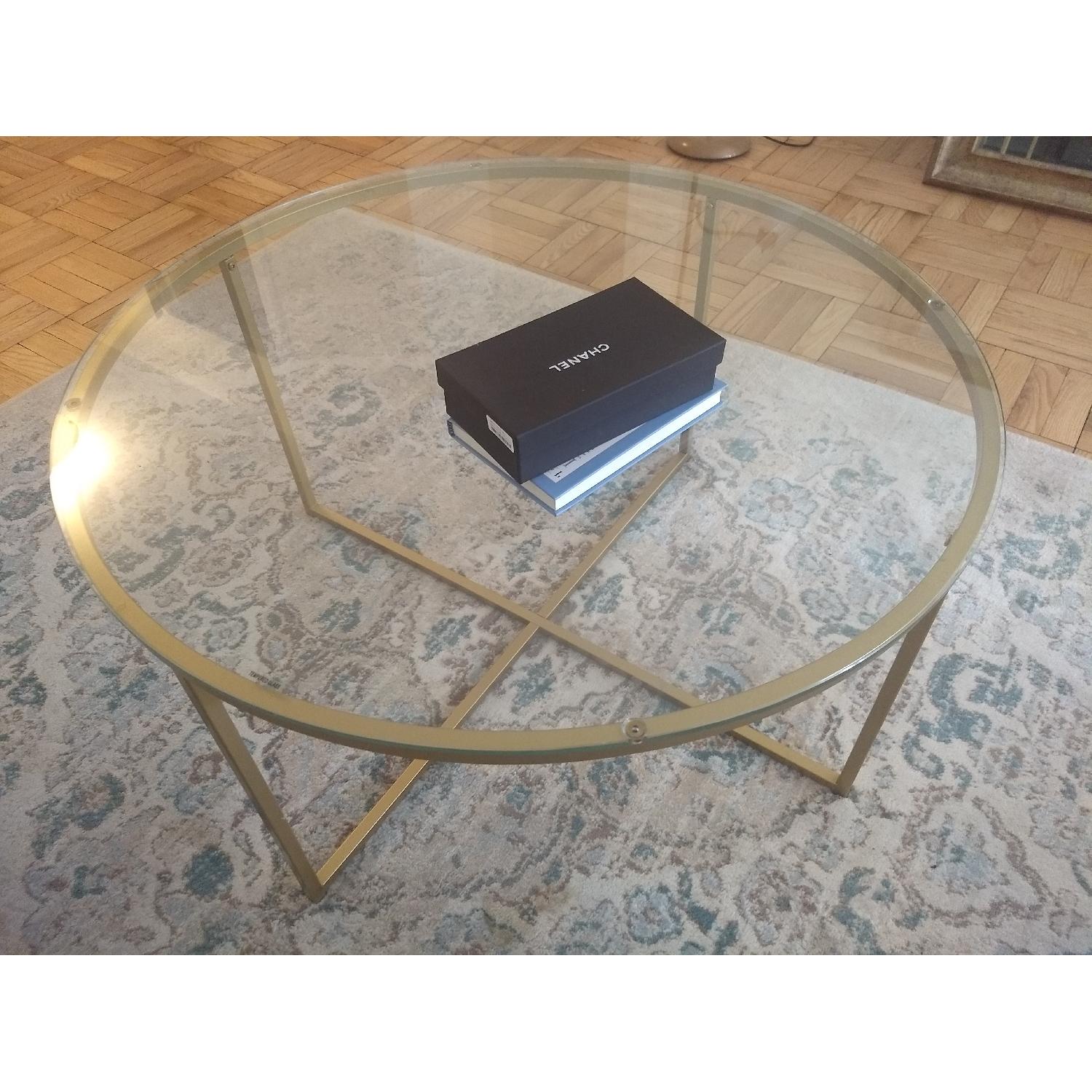 Antique Gold Round Glass Coffee Table - image-1