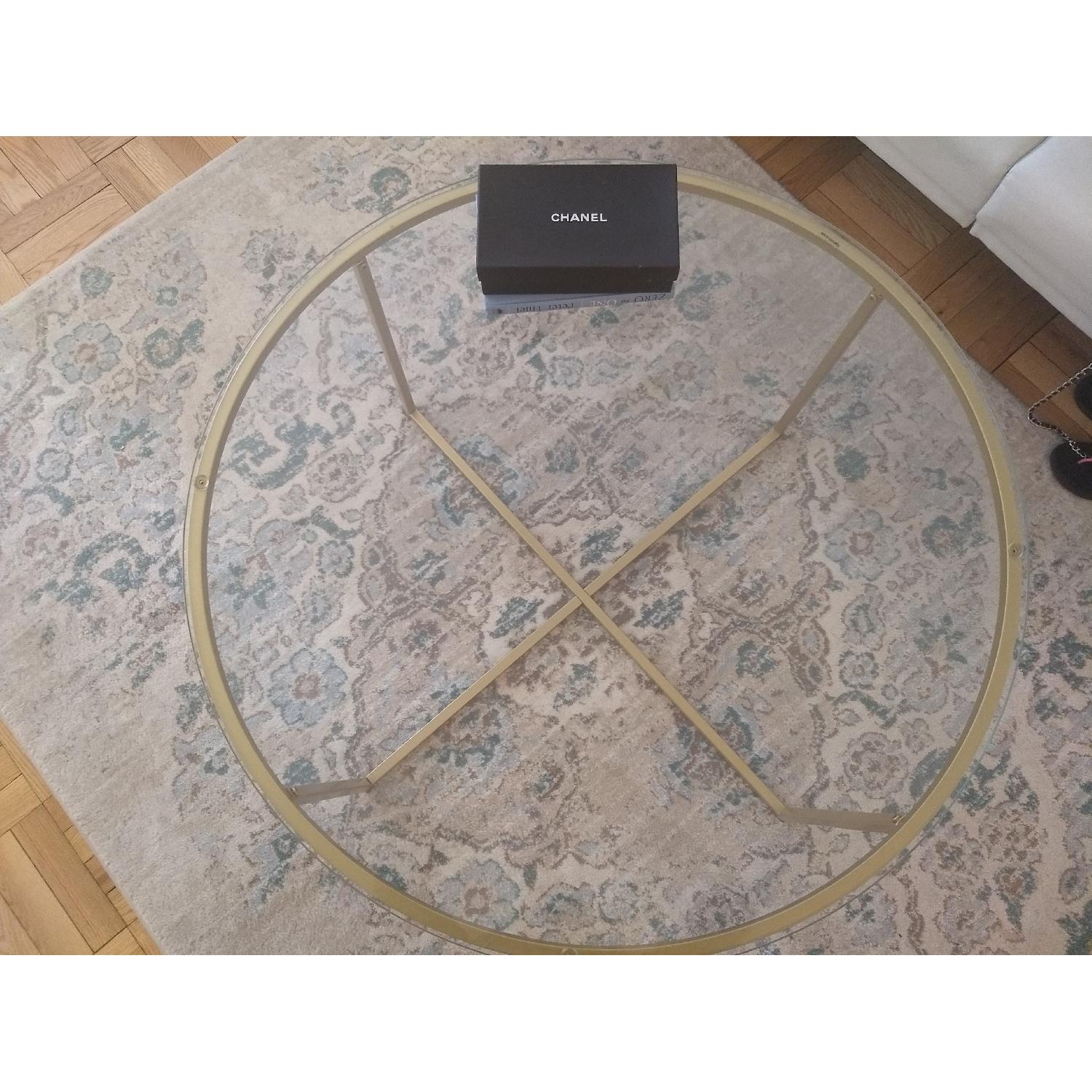 Antique Gold Round Glass Coffee Table - image-2