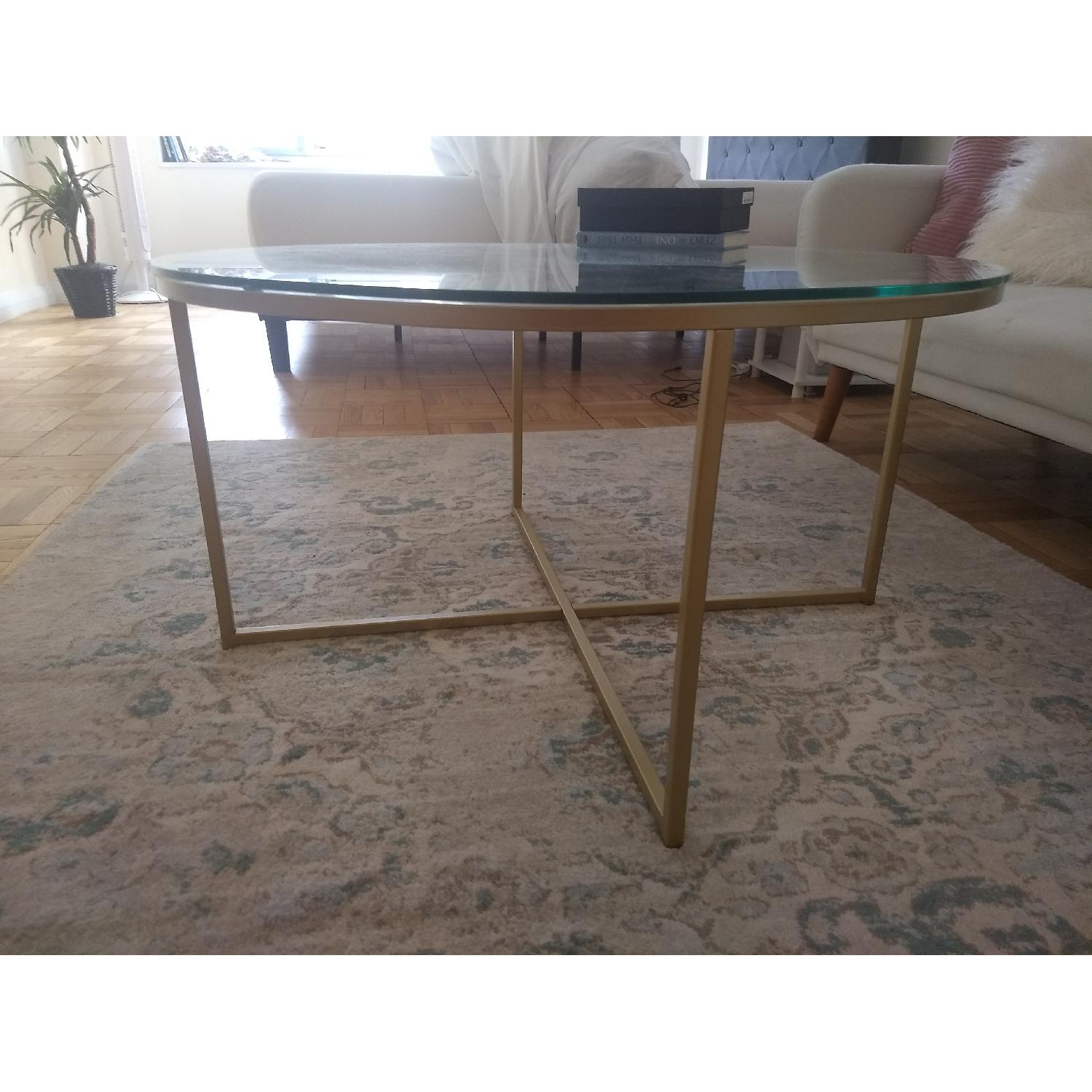 Antique Gold Round Glass Coffee Table AptDeco