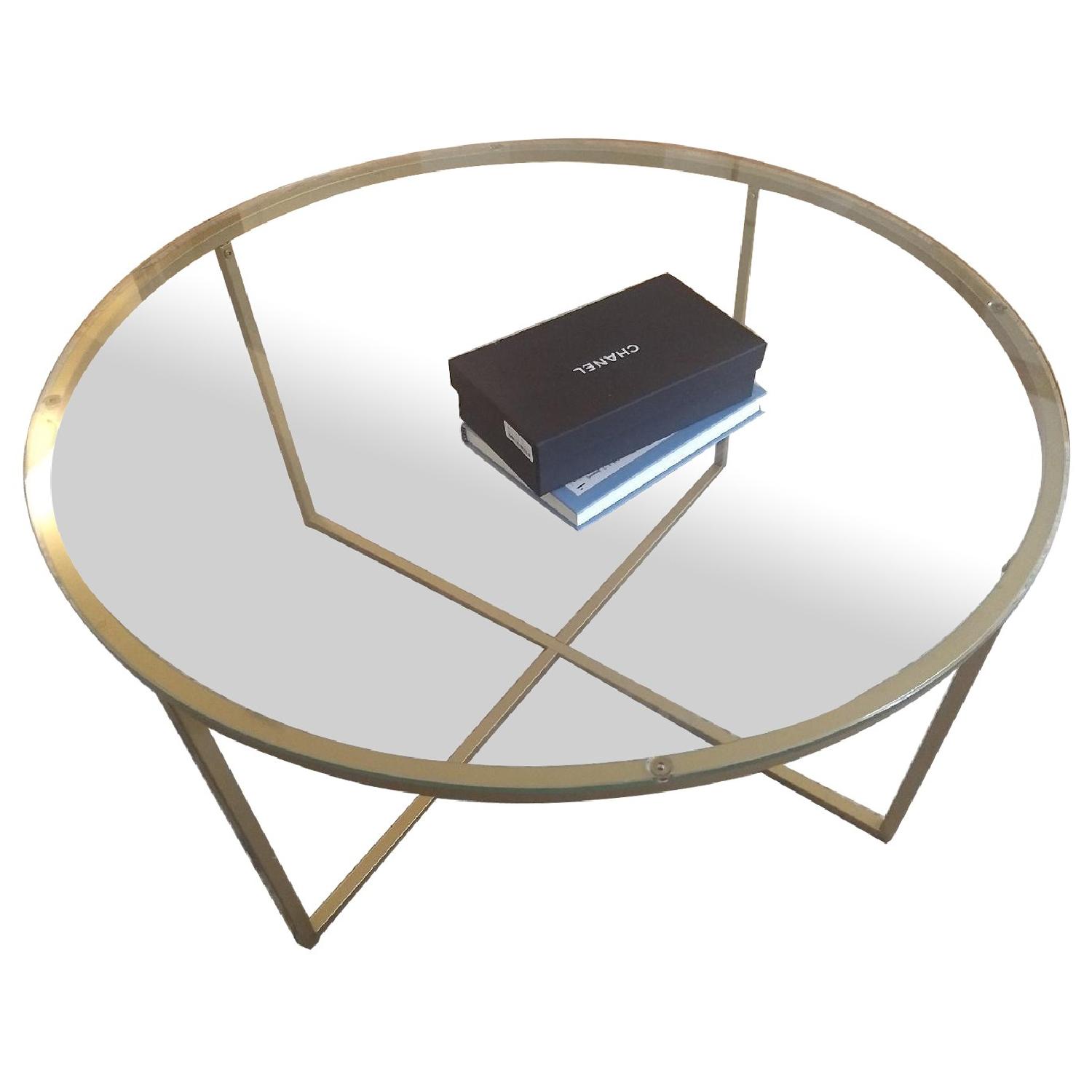 Antique Gold Round Glass Coffee Table - image-0