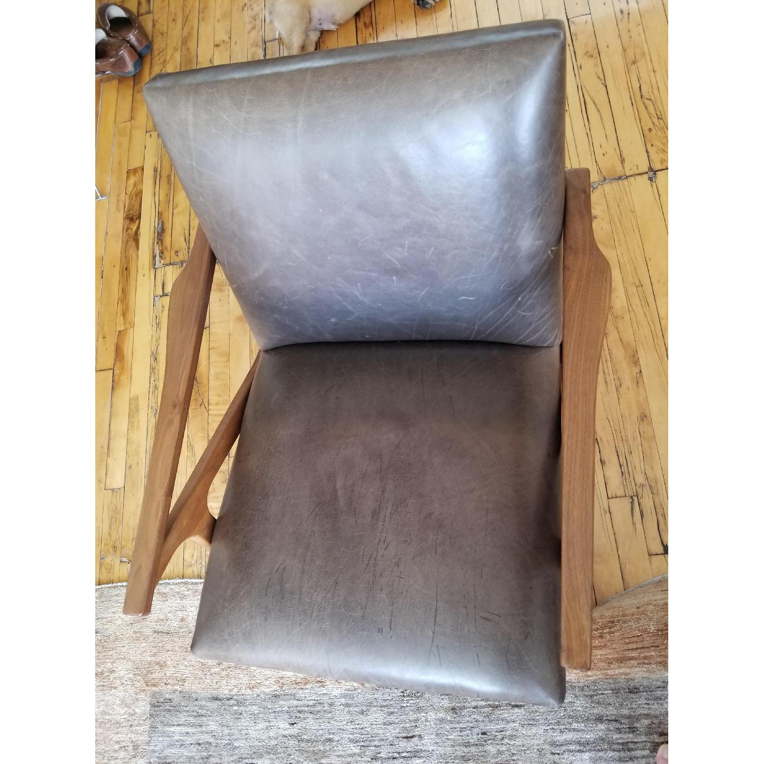 Crate & Barrel Cavett Leather Wood Frame Chair & Ottoman - image-5