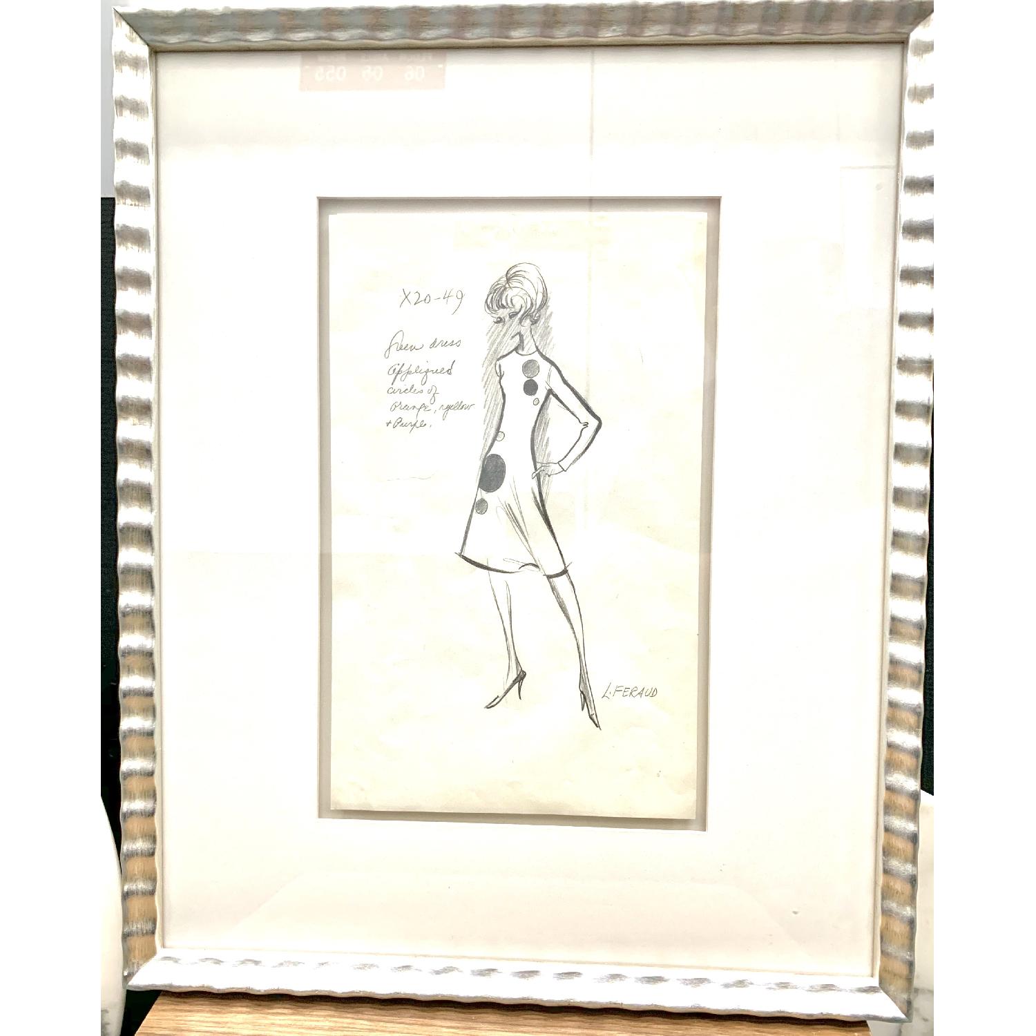 Original Vintage Louise Feraud Framed Fashion Sketch - image-1