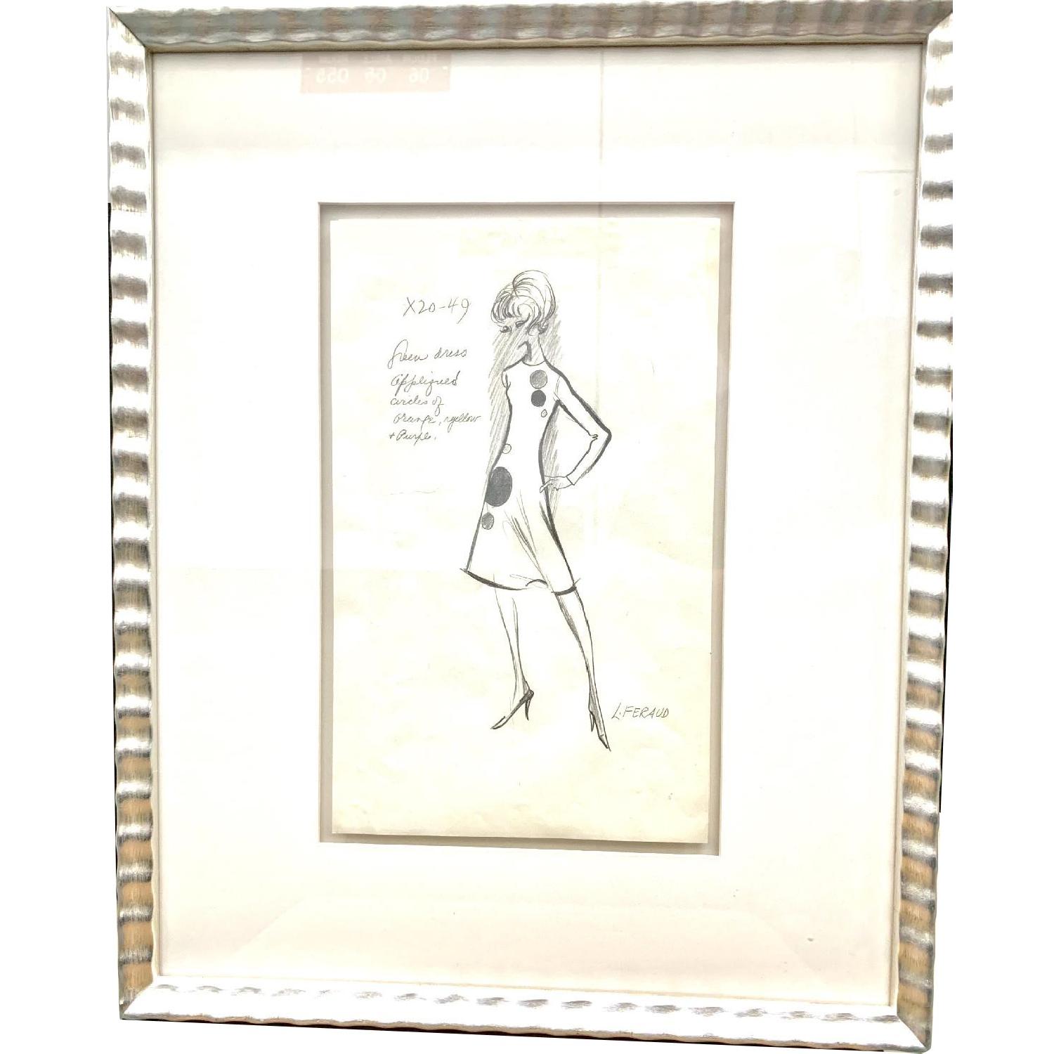 Original Vintage Louise Feraud Framed Fashion Sketch - image-0