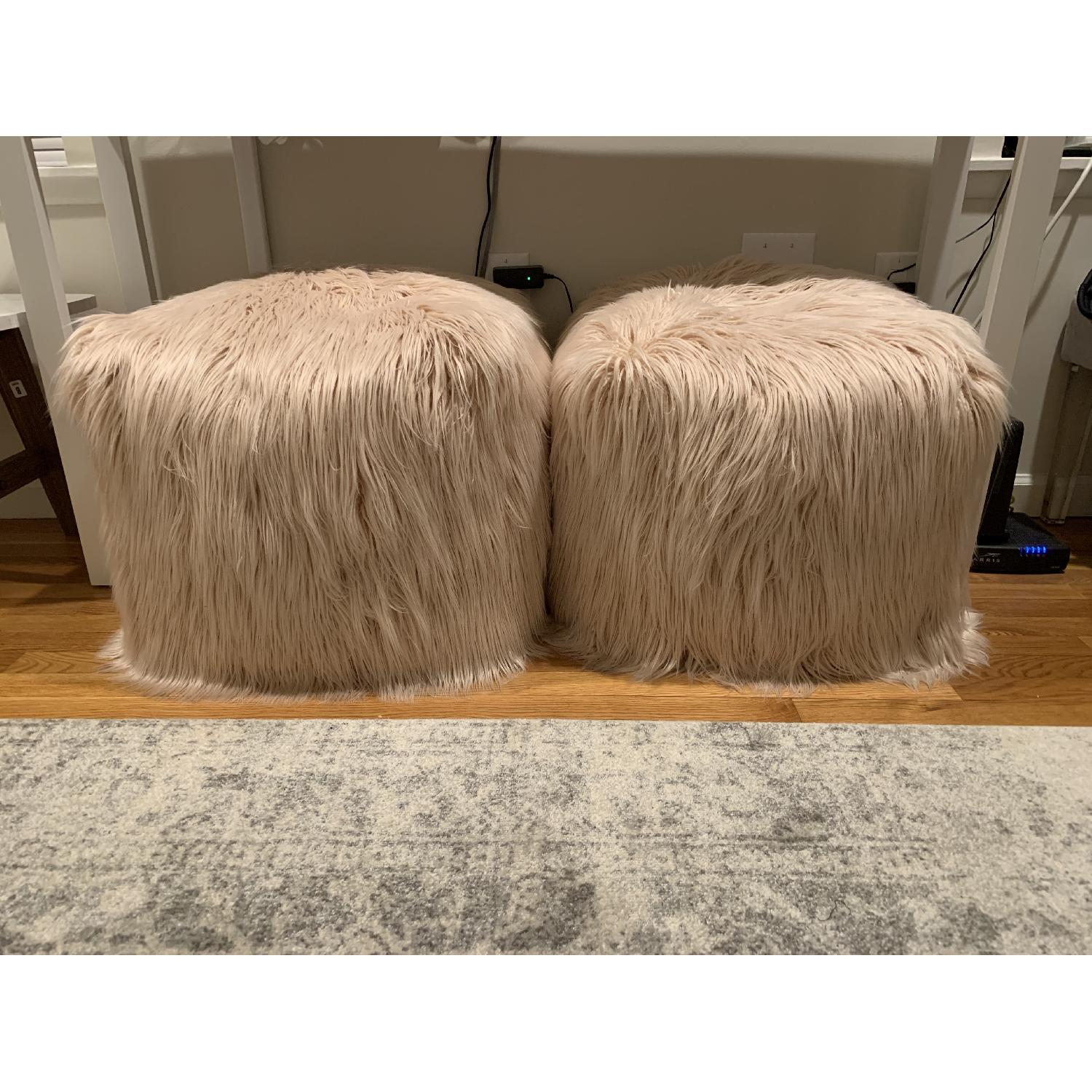 Cynthia Rowley Faux Mongolian Fur Ottoman Poufs - image-1
