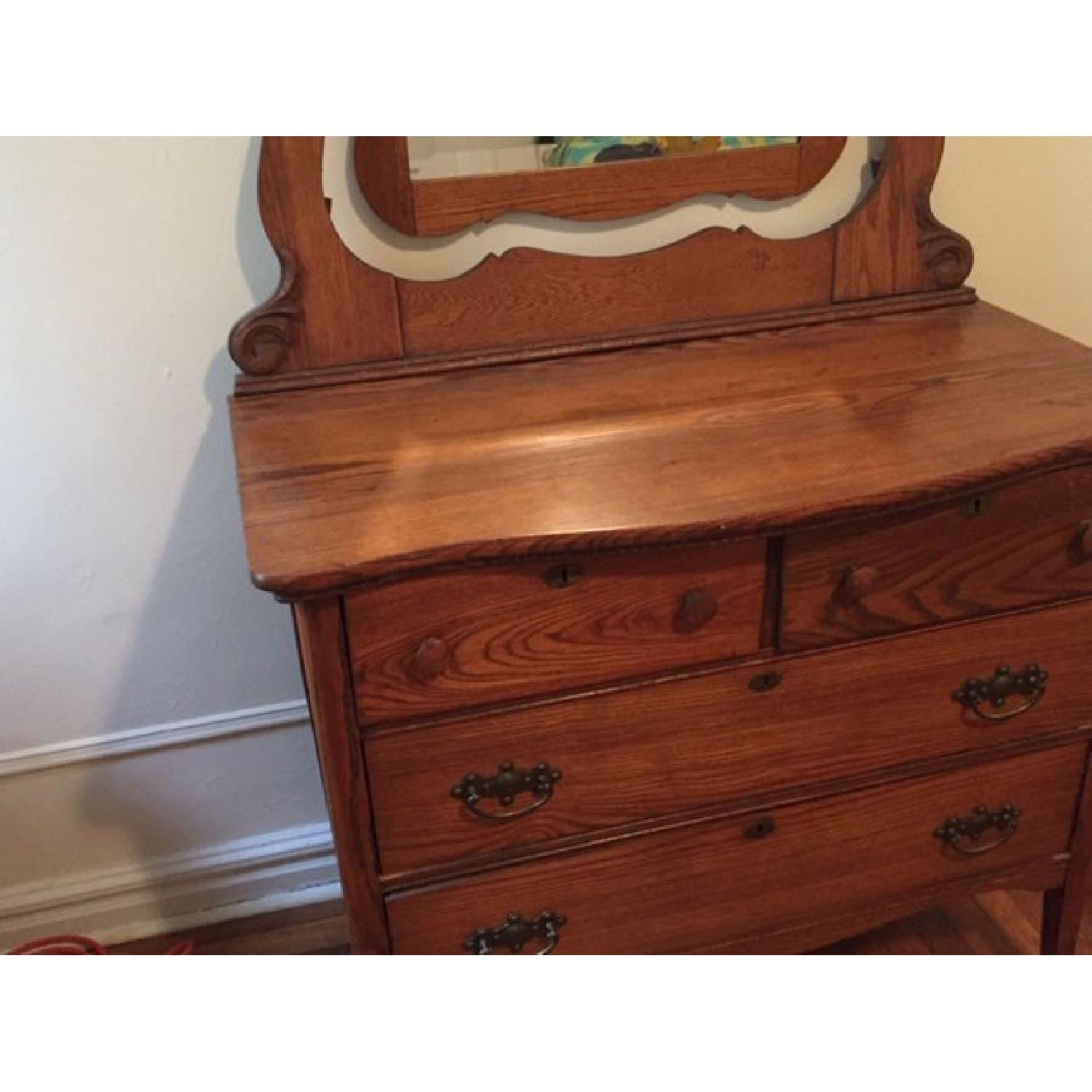 1930's Solid Oak Dresser w/ Mirror - image-2