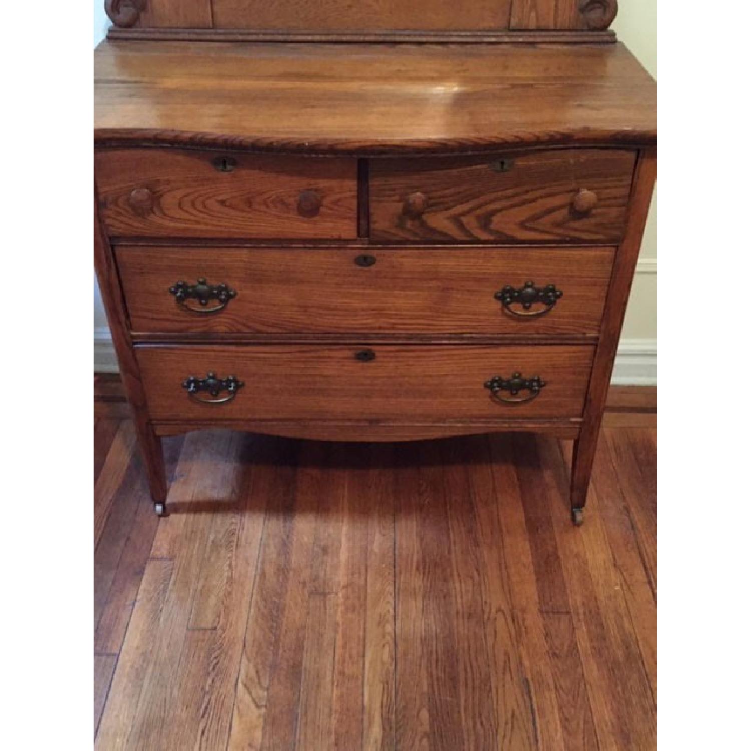 1930's Solid Oak Dresser w/ Mirror - image-3