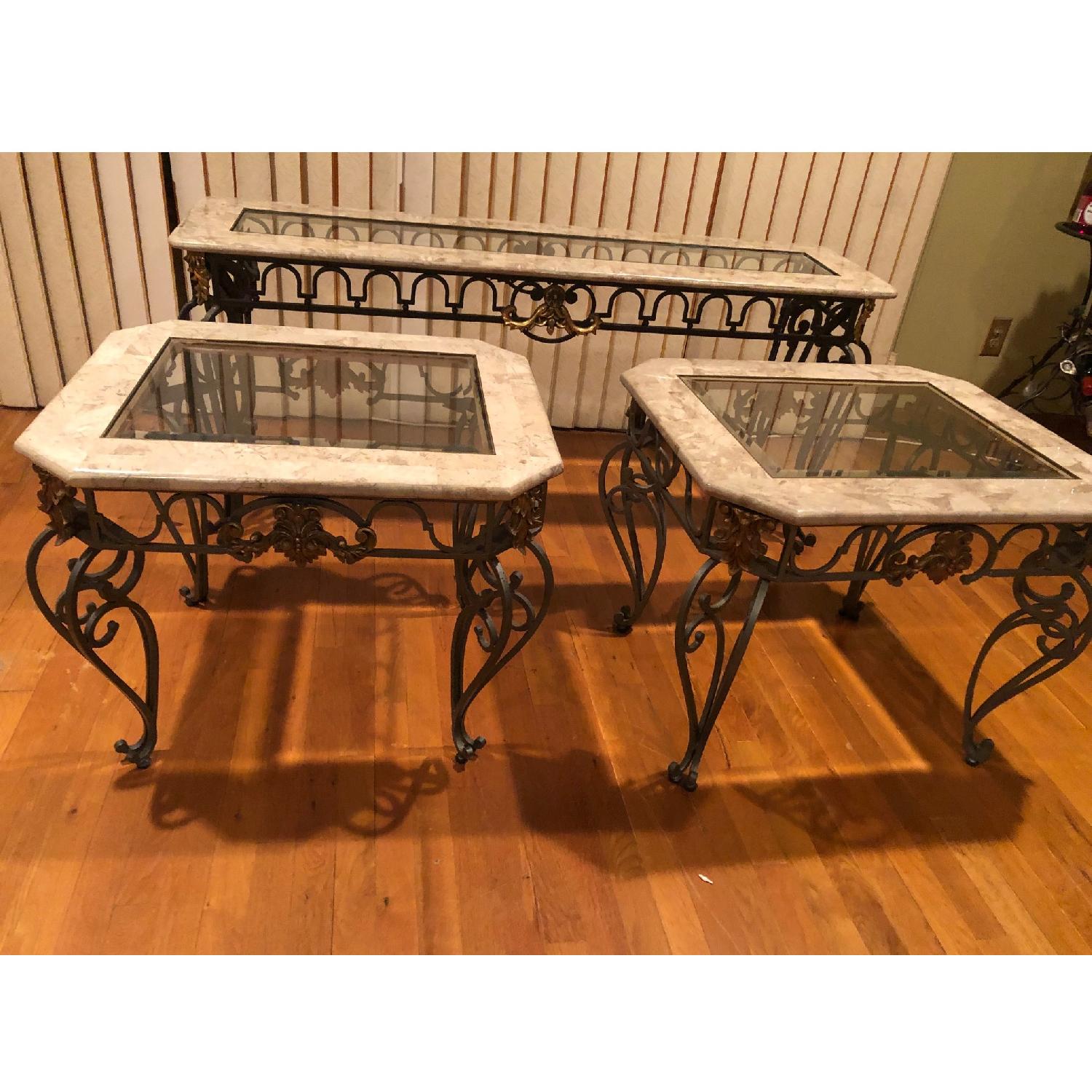 Stainless Steel & Glass Console Table + 2 Side Tables - image-6