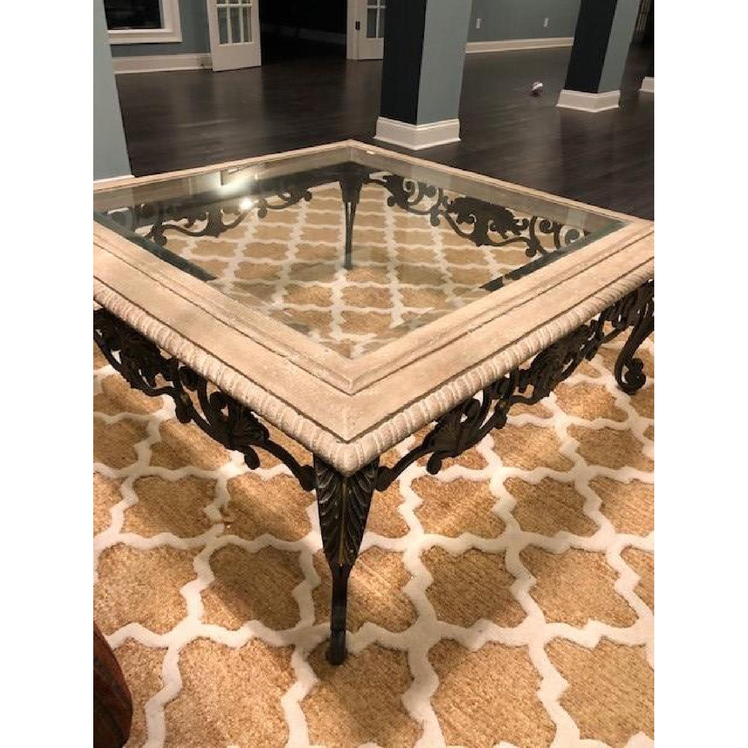 Drexel Heritage Glass Stone & Metal Cocktail Table - AptDeco