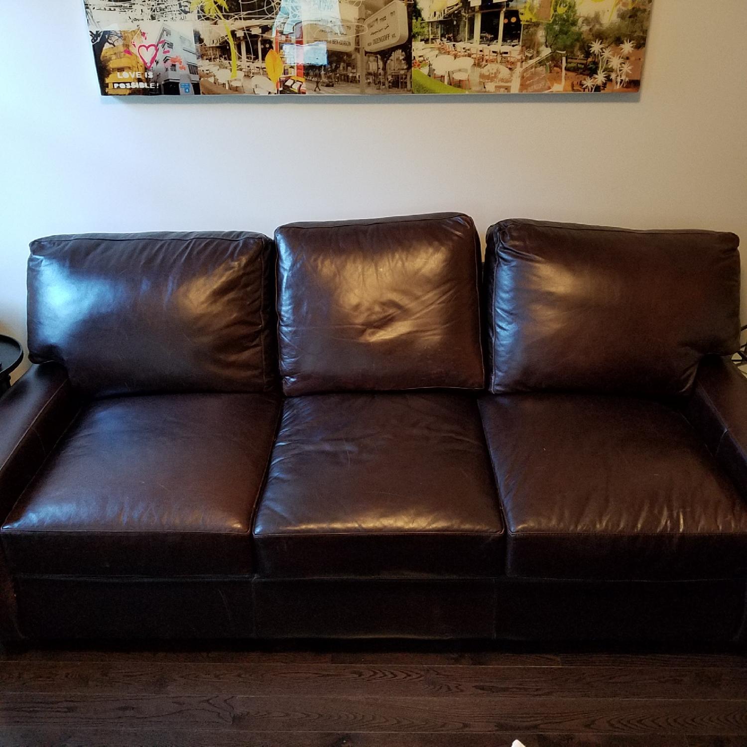 Dark Brown Leather Queen Sleeper Sofa - image-1