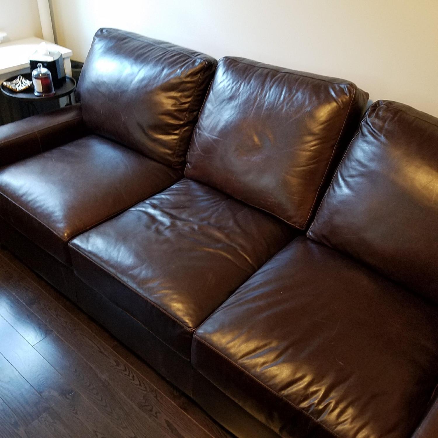 Dark Brown Leather Queen Sleeper Sofa - image-2
