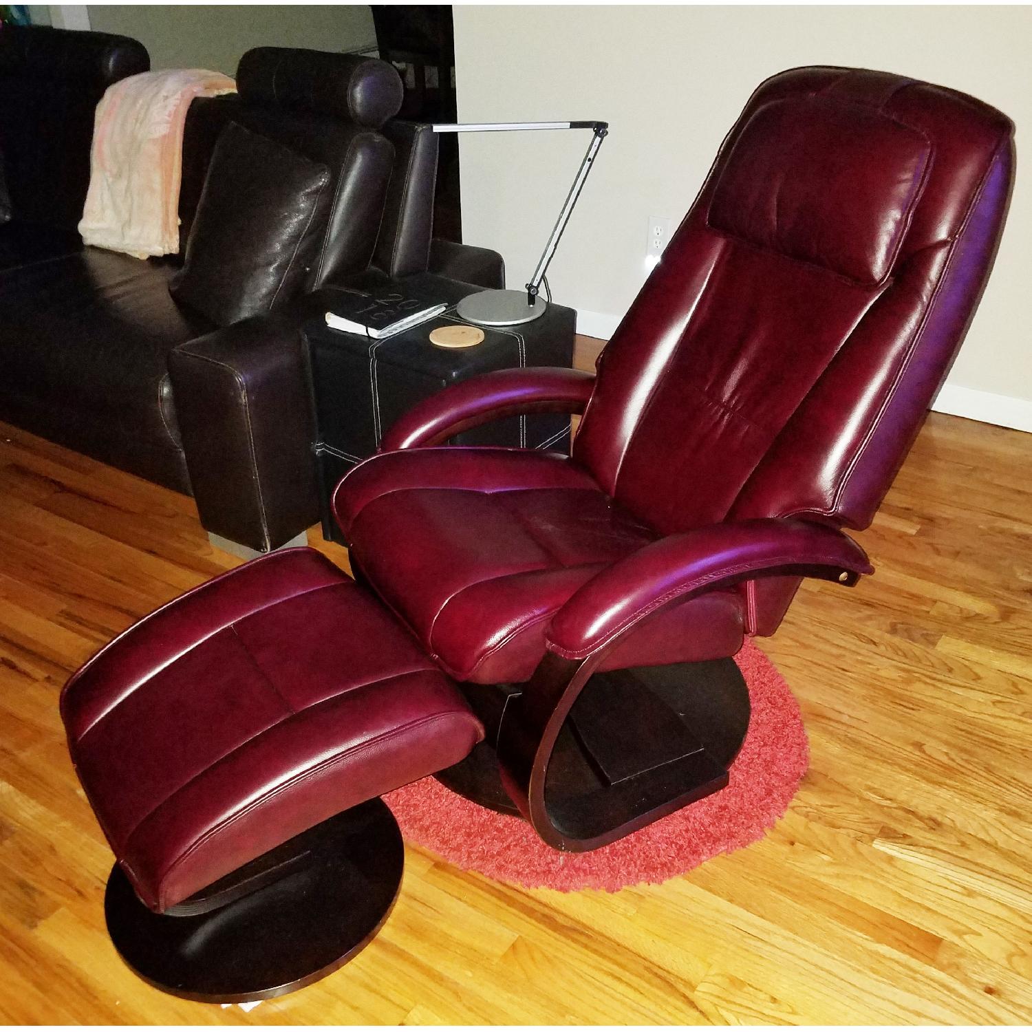 Mac Motion Oslo Recliner & Ottoman w/ Cherry Wood - image-1