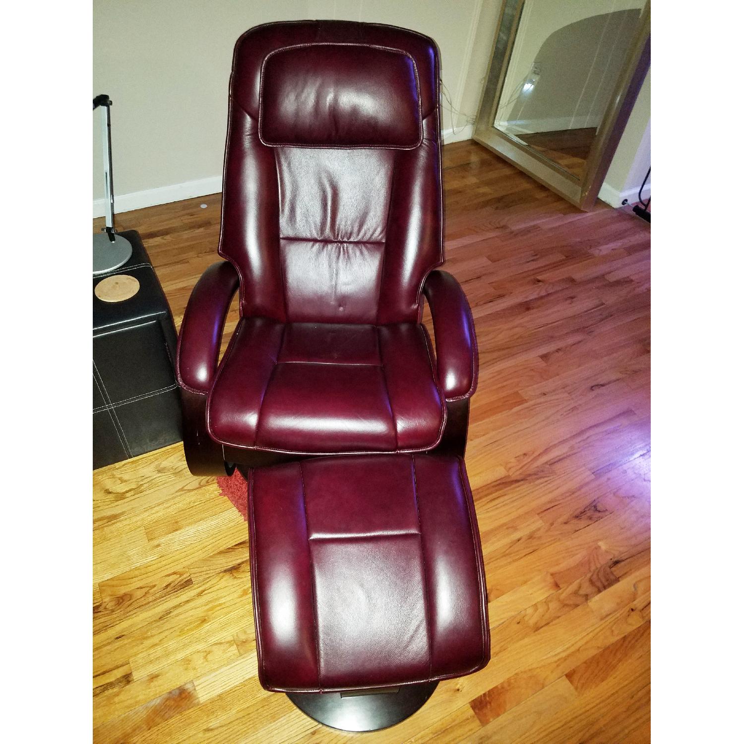 Mac Motion Oslo Recliner & Ottoman w/ Cherry Wood - image-2