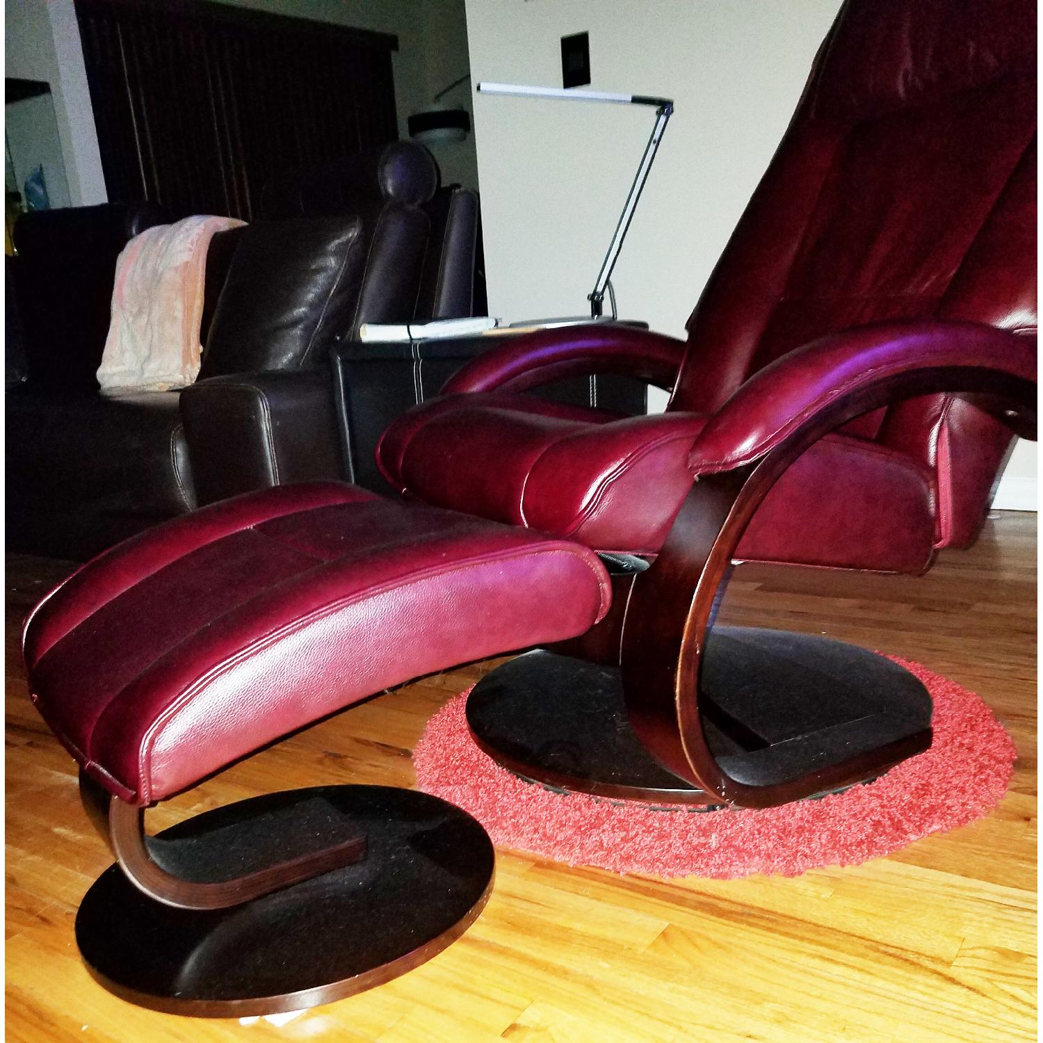 Mac Motion Oslo Recliner & Ottoman w/ Cherry Wood - image-3