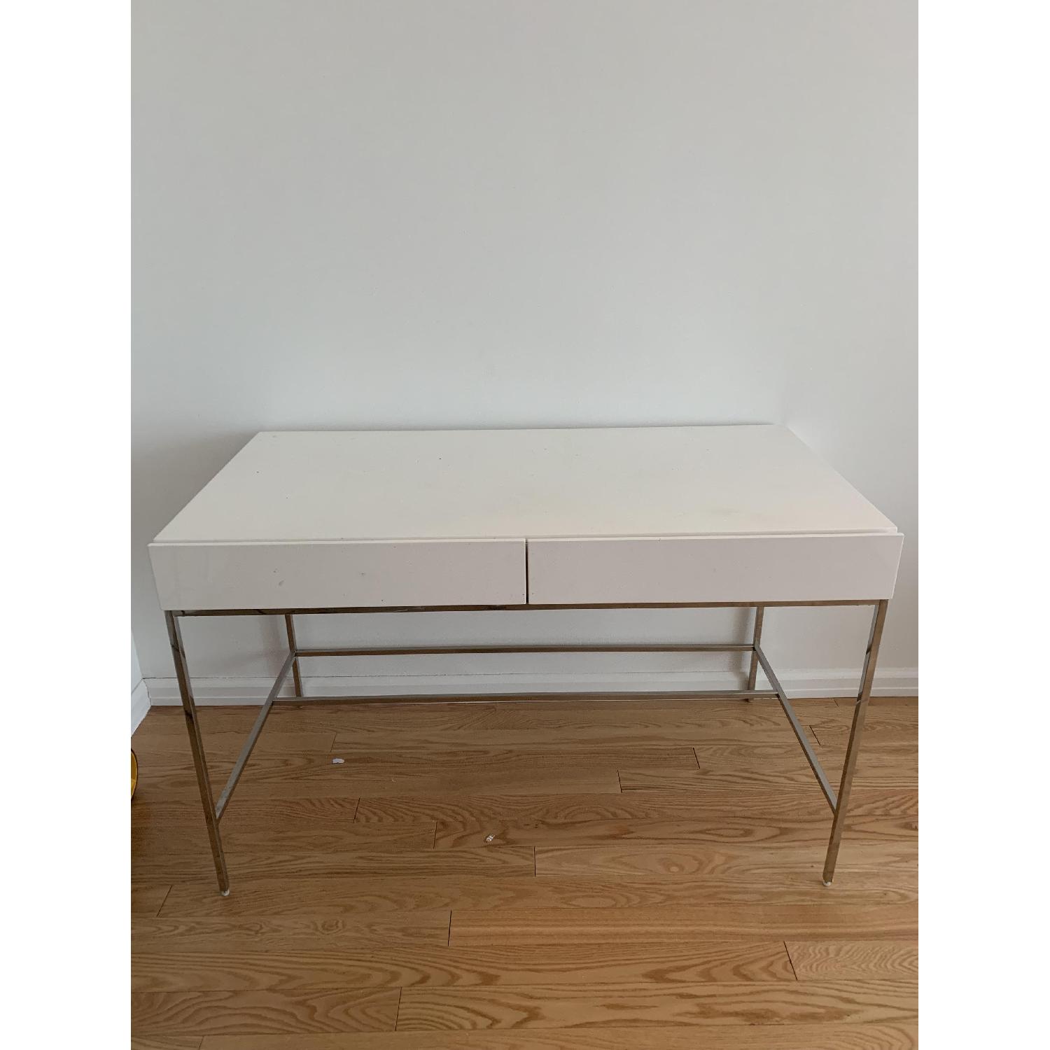 West Elm Lacquer Storage Desk in White AptDeco