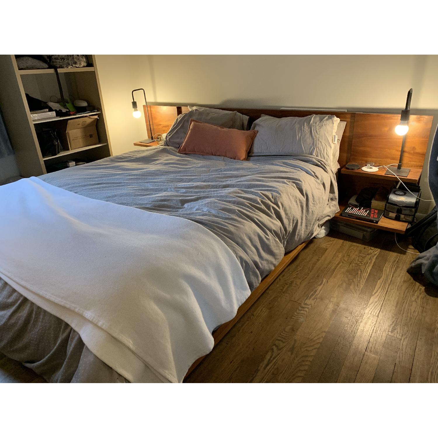 CB2 Mid-Century Modern Queen Size Bed w/ Nightstands - image-1