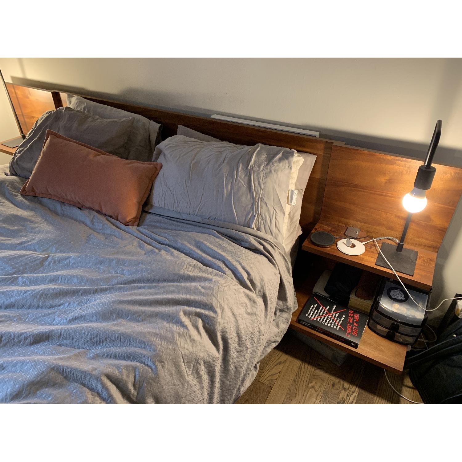 CB2 Mid-Century Modern Queen Size Bed w/ Nightstands - image-3