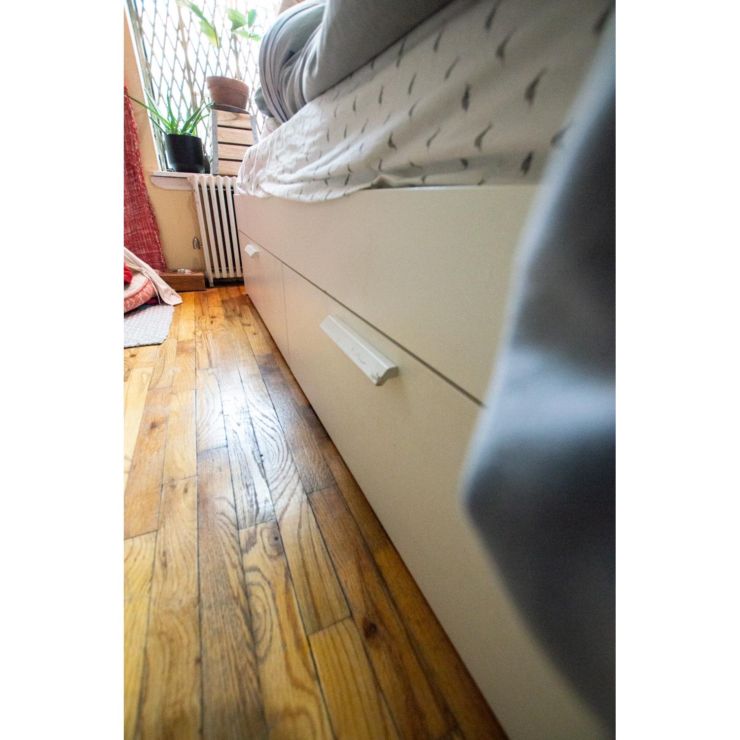 Ikea Brimnes Bed Frame & Headboard Storage w/ Bed Slat AptDeco