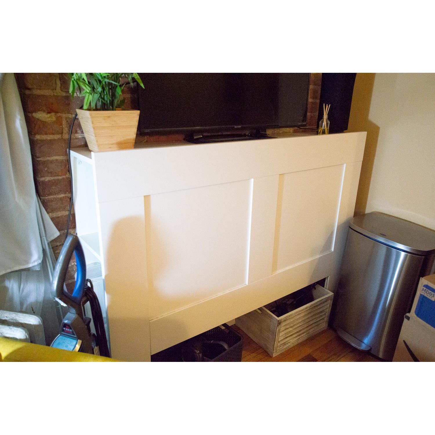 Ikea Brimnes Bed Frame & Headboard Storage w/ Bed Slat AptDeco