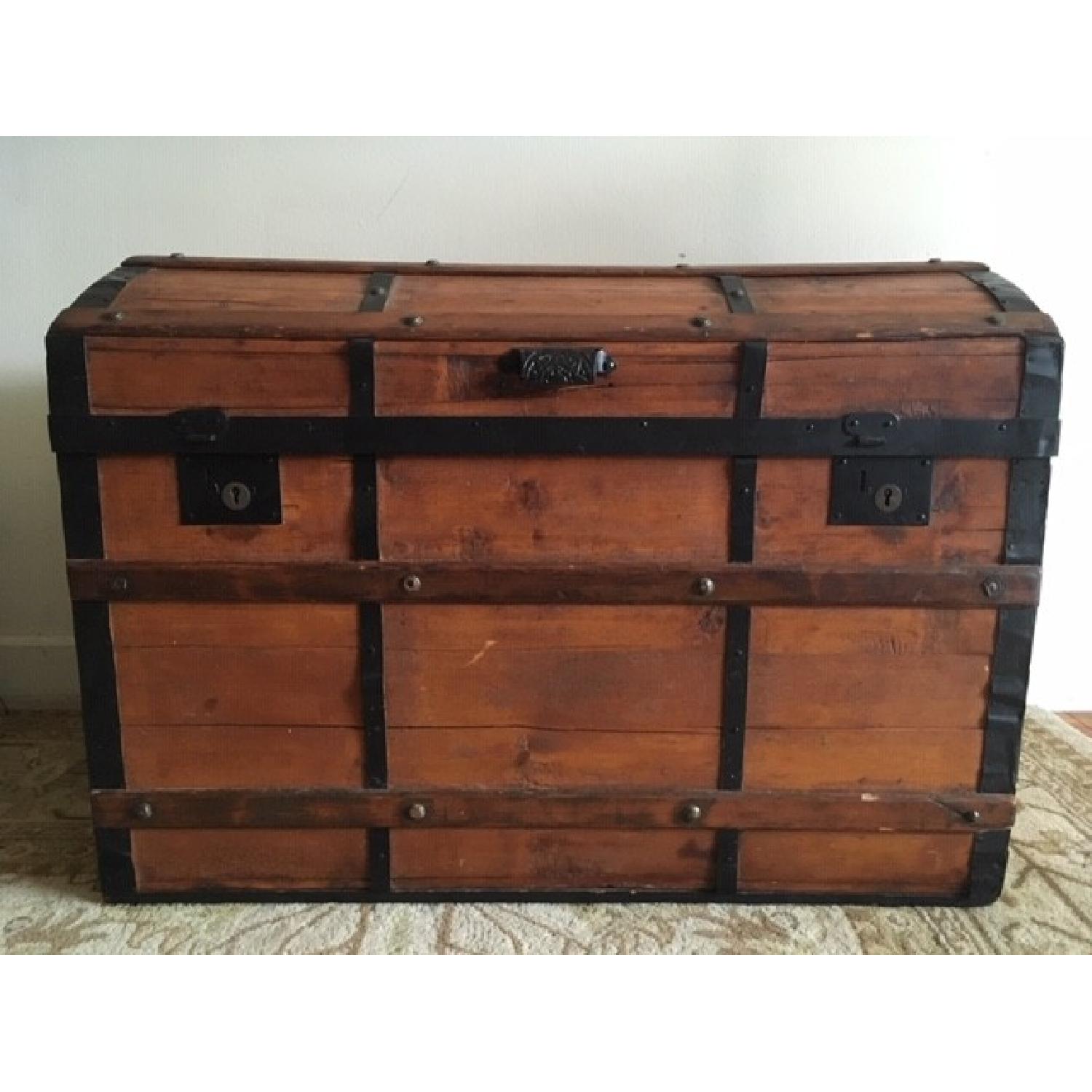 Antique 19th Century Wooden Dome Top Steamer Trunk Chest - image-0