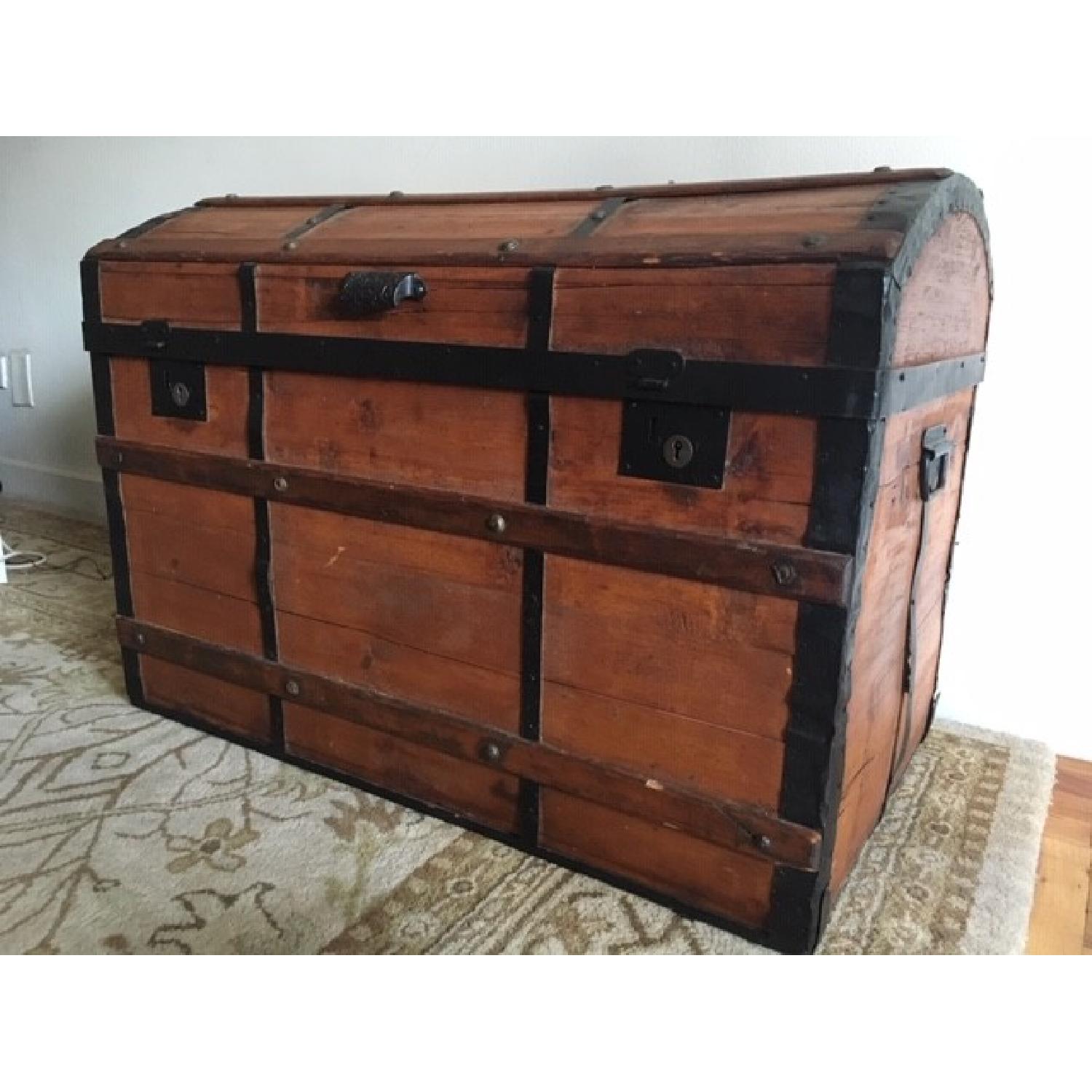 Antique 19th Century Wooden Dome Top Steamer Trunk Chest - image-1