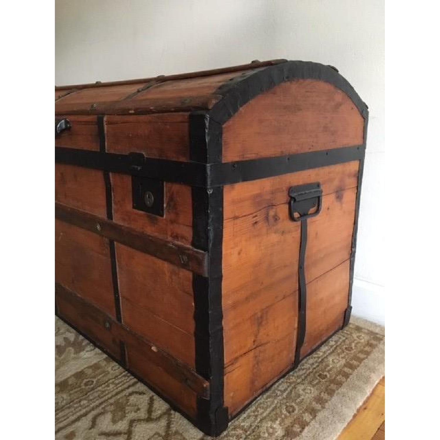 Antique 19th Century Wooden Dome Top Steamer Trunk Chest - image-2