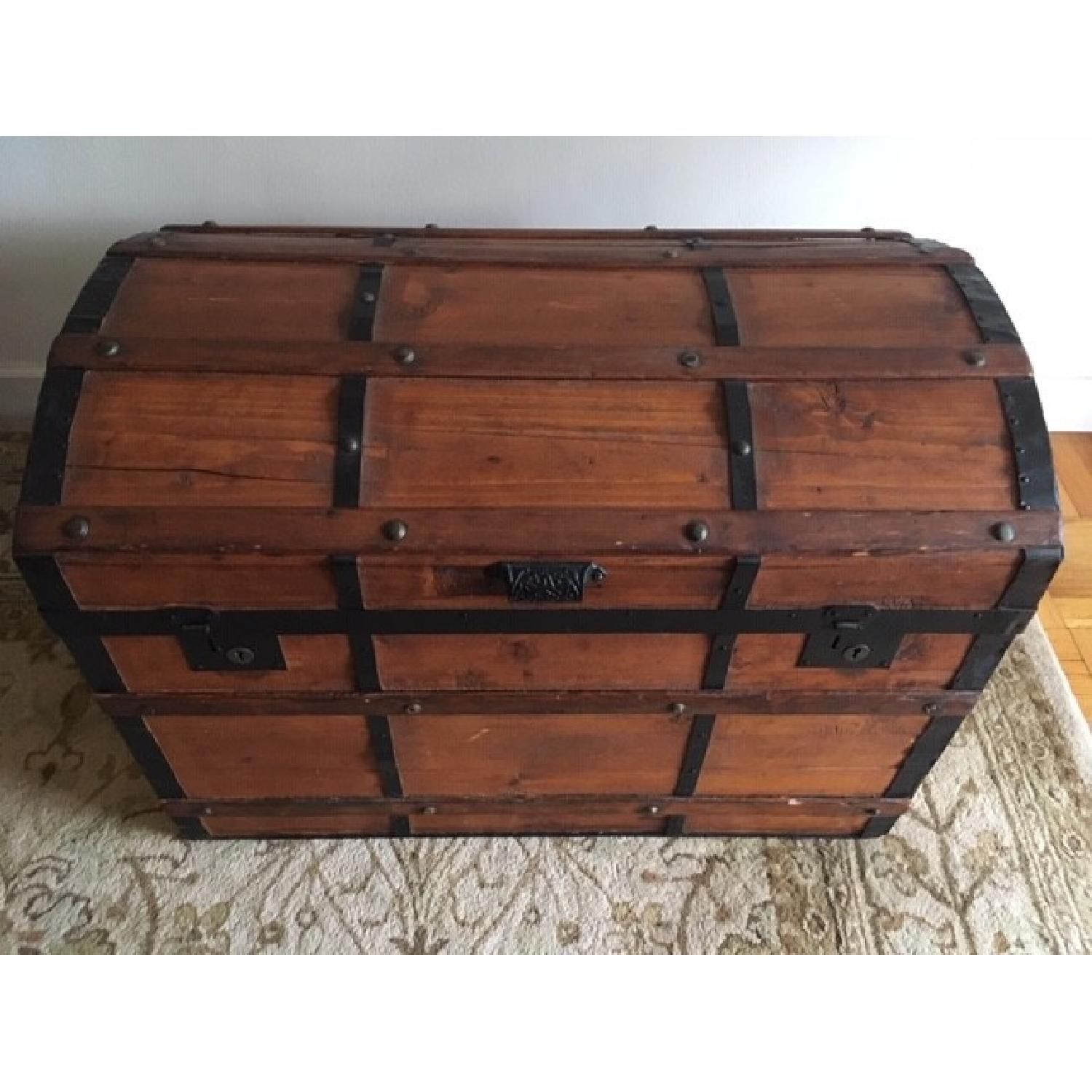Antique 19th Century Wooden Dome Top Steamer Trunk Chest - image-5