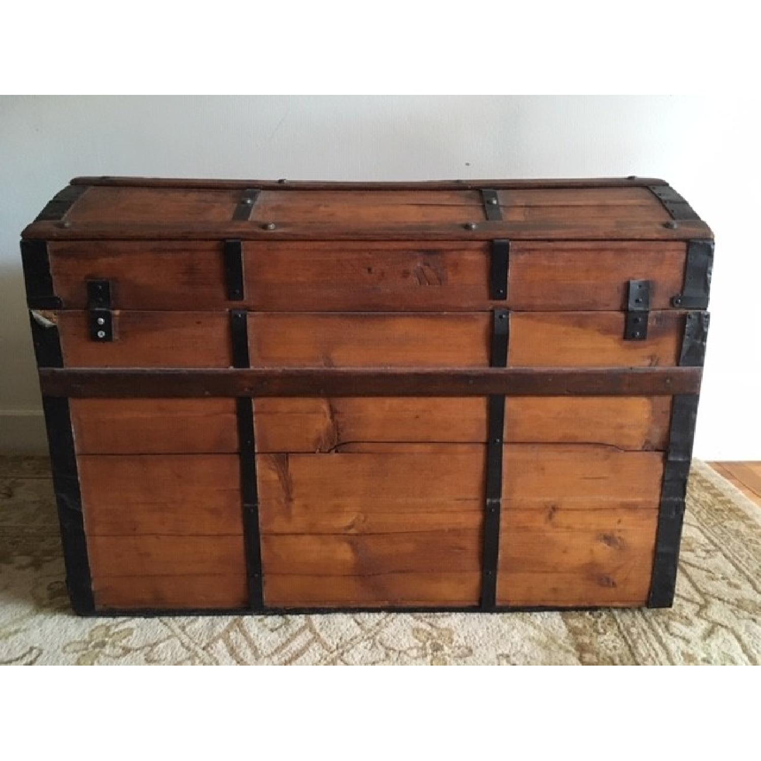 Antique 19th Century Wooden Dome Top Steamer Trunk Chest - image-6