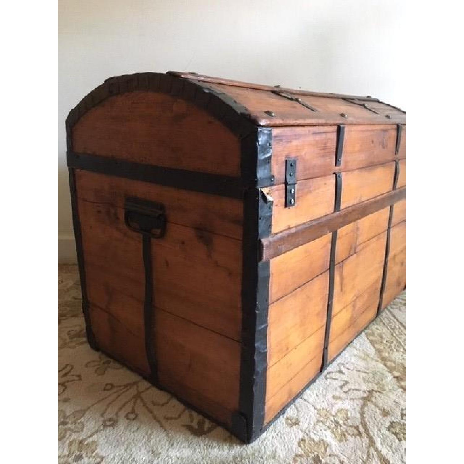 Antique 19th Century Wooden Dome Top Steamer Trunk Chest - image-7