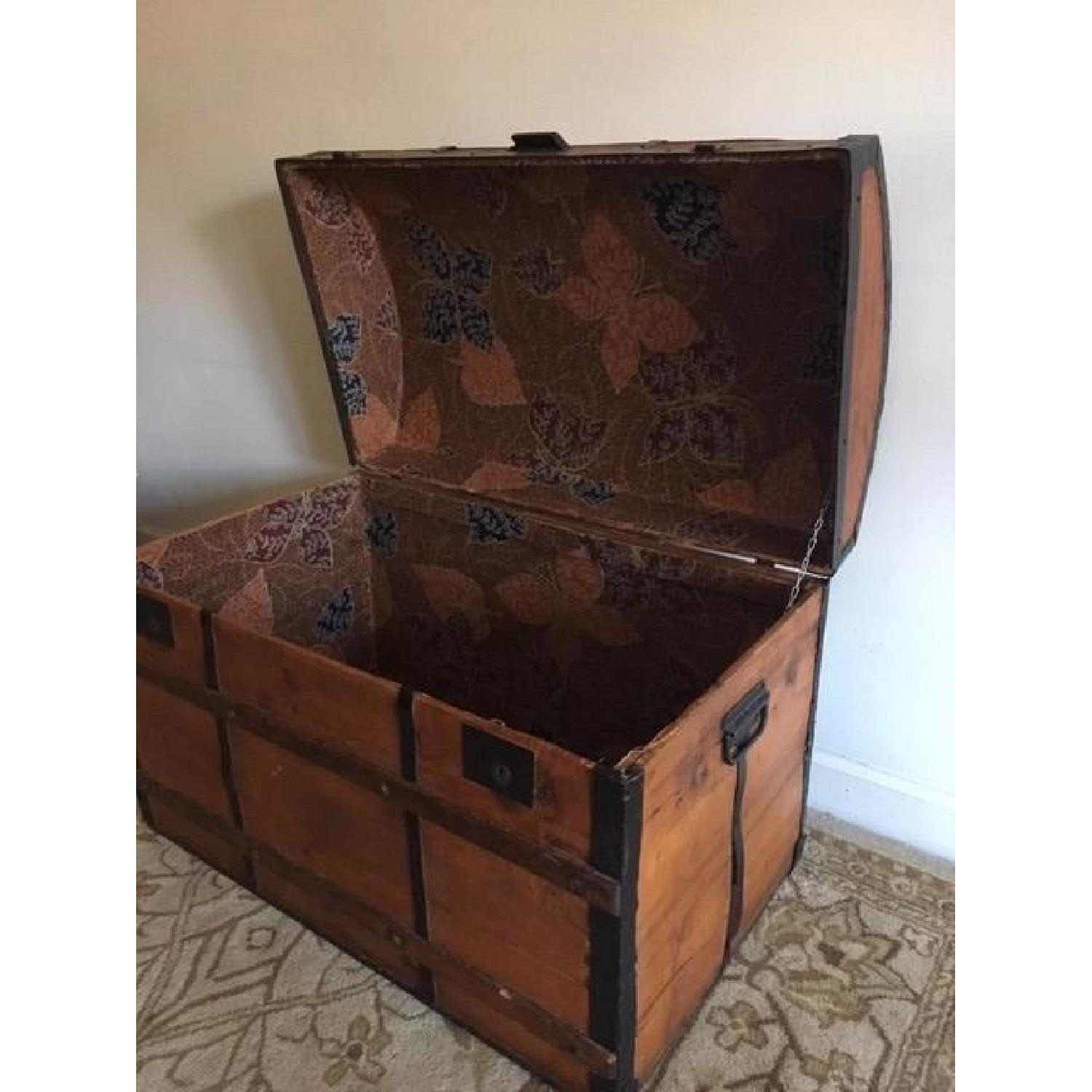Antique 19th Century Wooden Dome Top Steamer Trunk Chest - image-9
