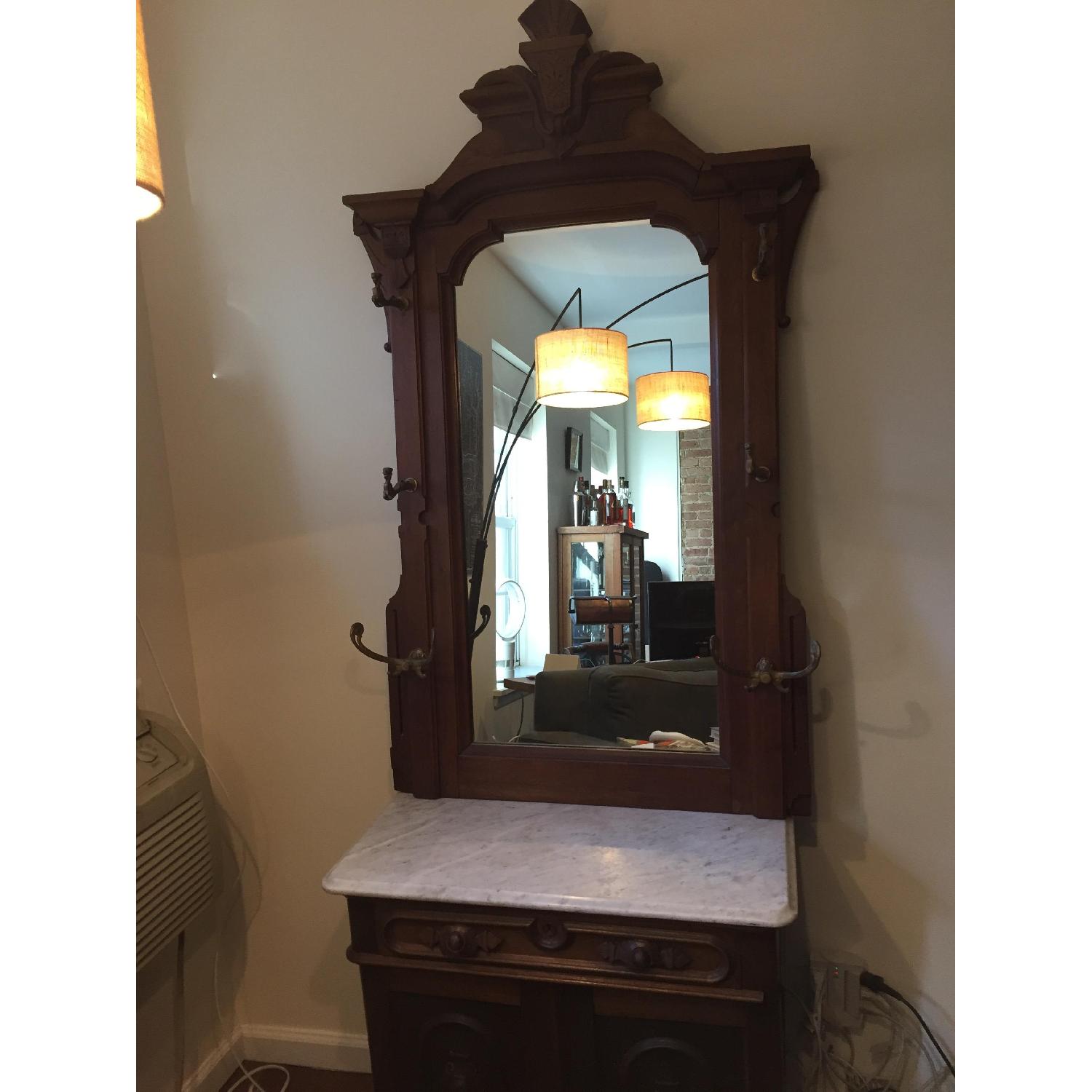Antique Hall Tree w/ Mirror w/ Marble top - image-1