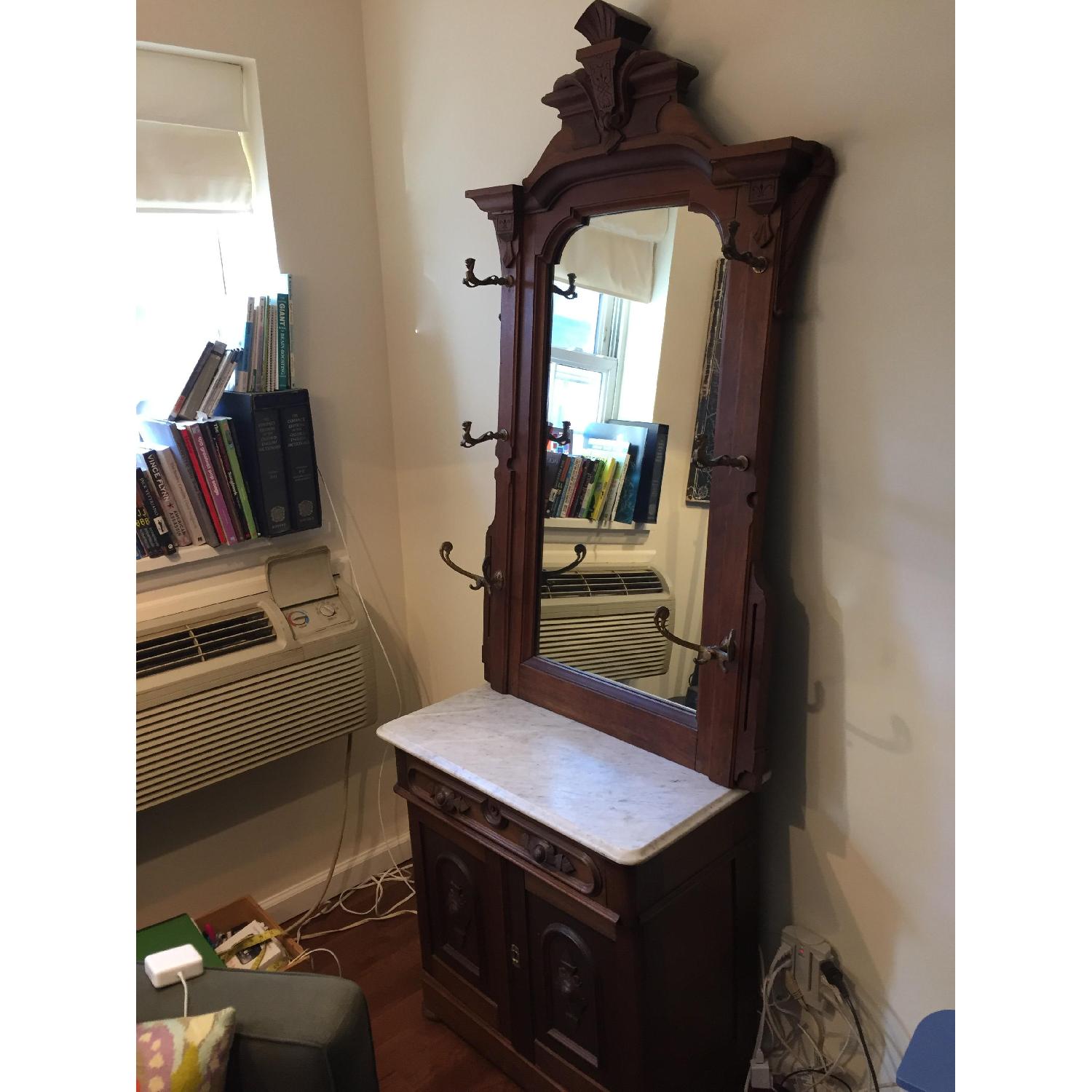 Antique Hall Tree w/ Mirror w/ Marble top - image-2