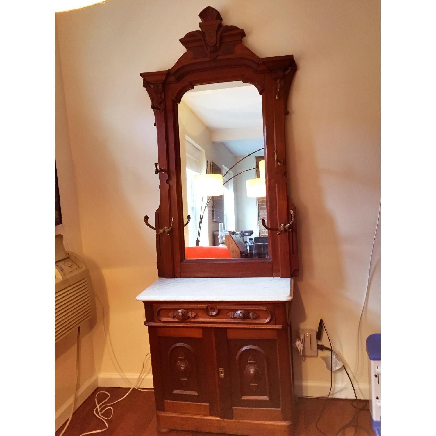Antique Hall Tree w/ Mirror w/ Marble top - image-4
