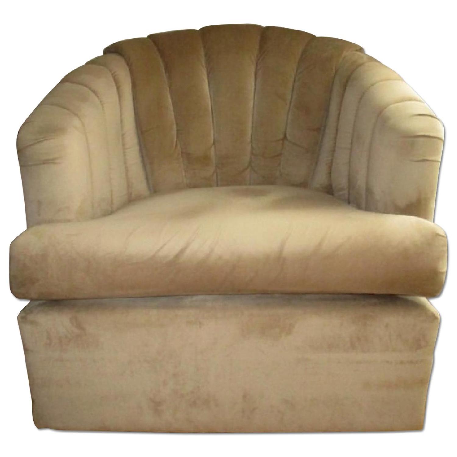 Raymour & Flanigan Camel Ultra Suede Swivel Chair AptDeco