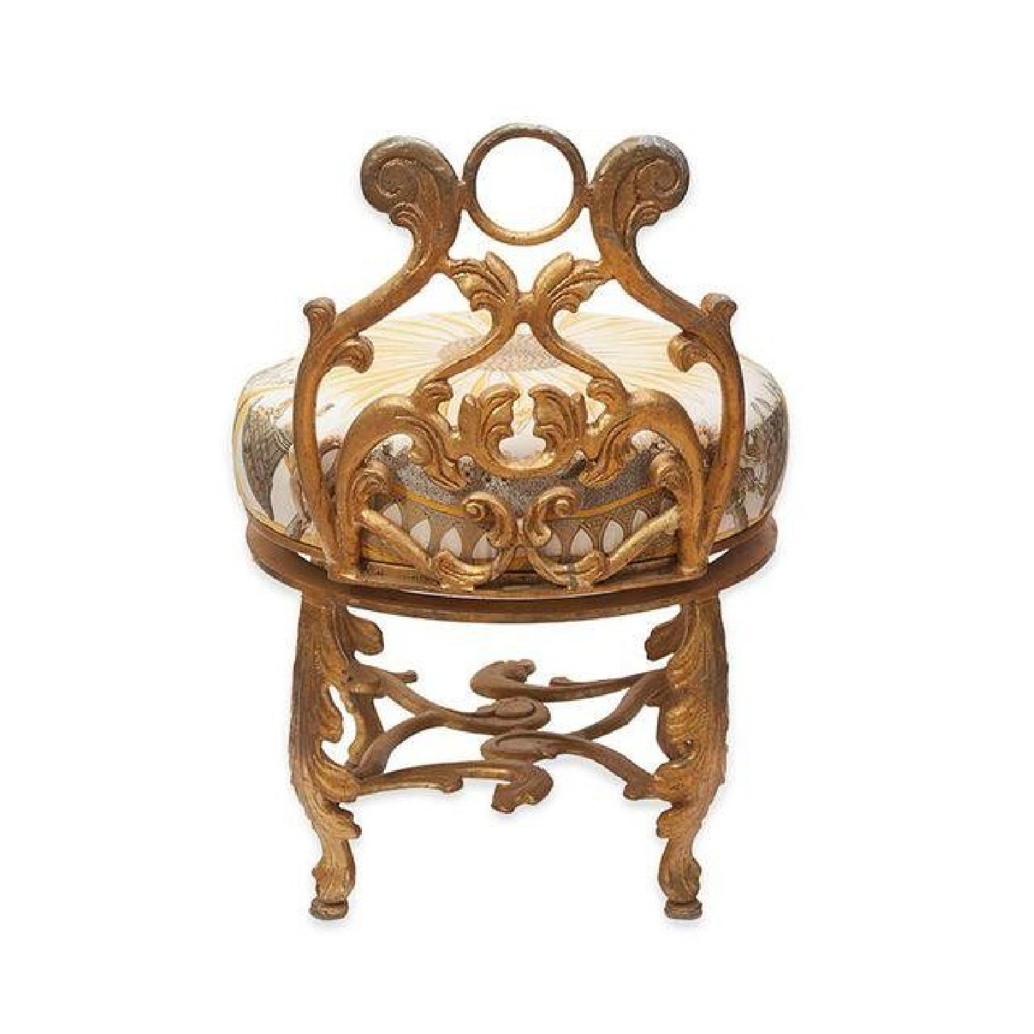 Gold Gilded Iron Vanity Stool in Hermes Silk - image-1