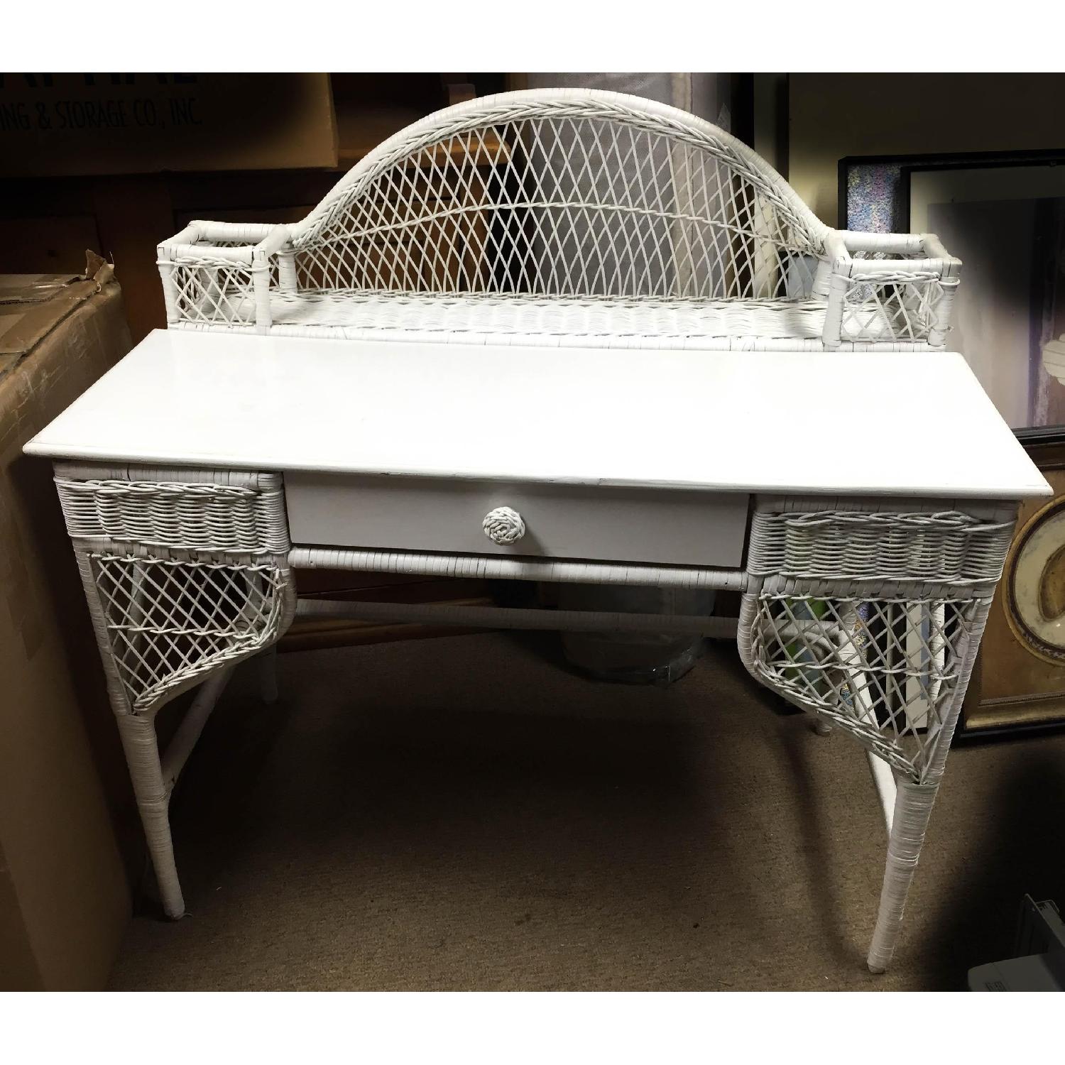 Antique White Wicker Desk & Chair - image-4