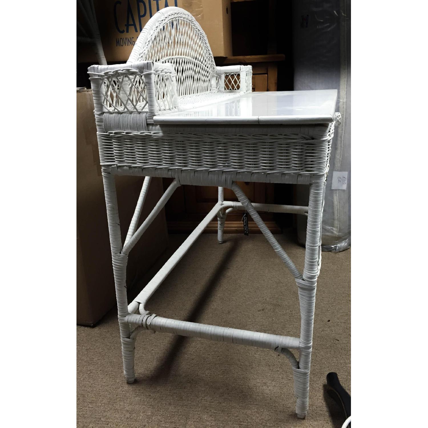 Antique White Wicker Desk & Chair - image-5