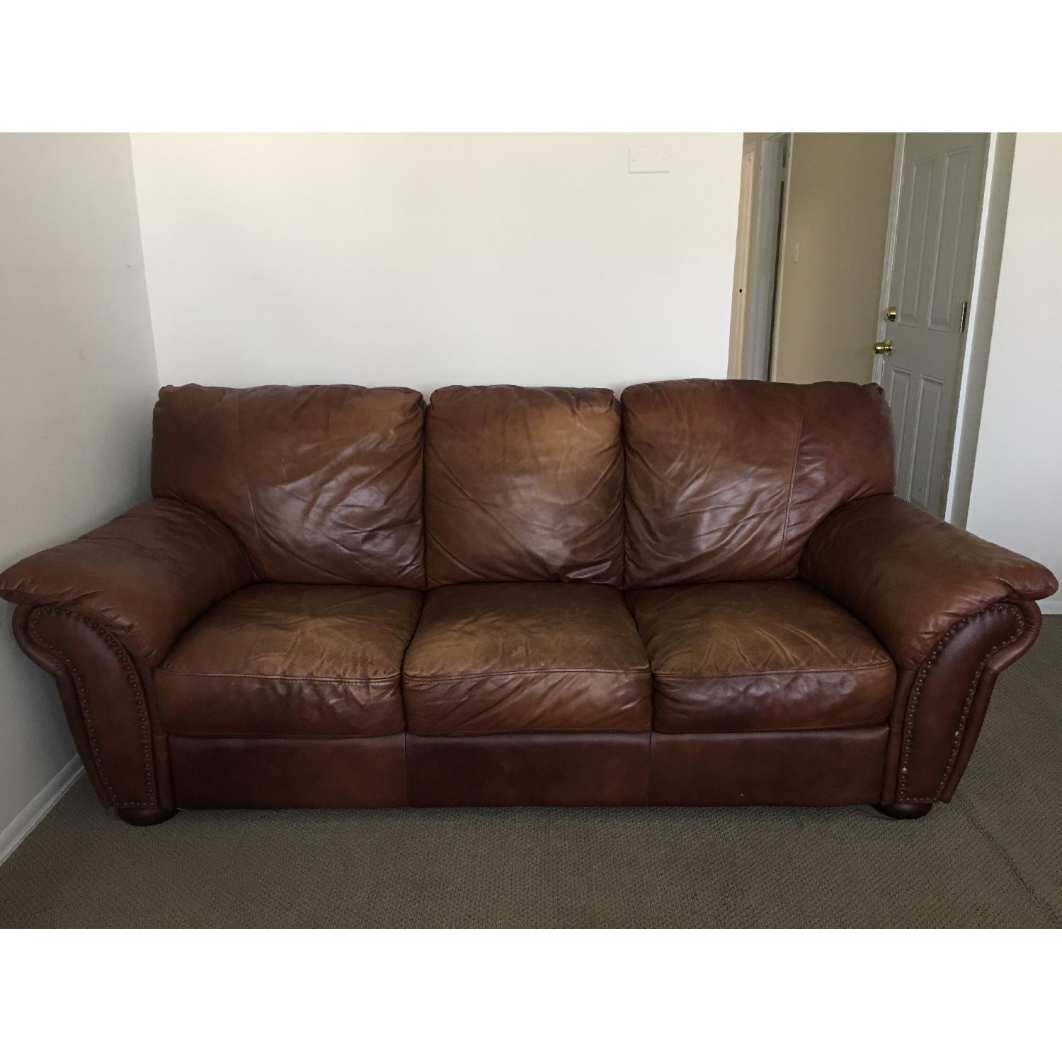 Leather 3 Seat Sofa in Mocha Brown - image-1