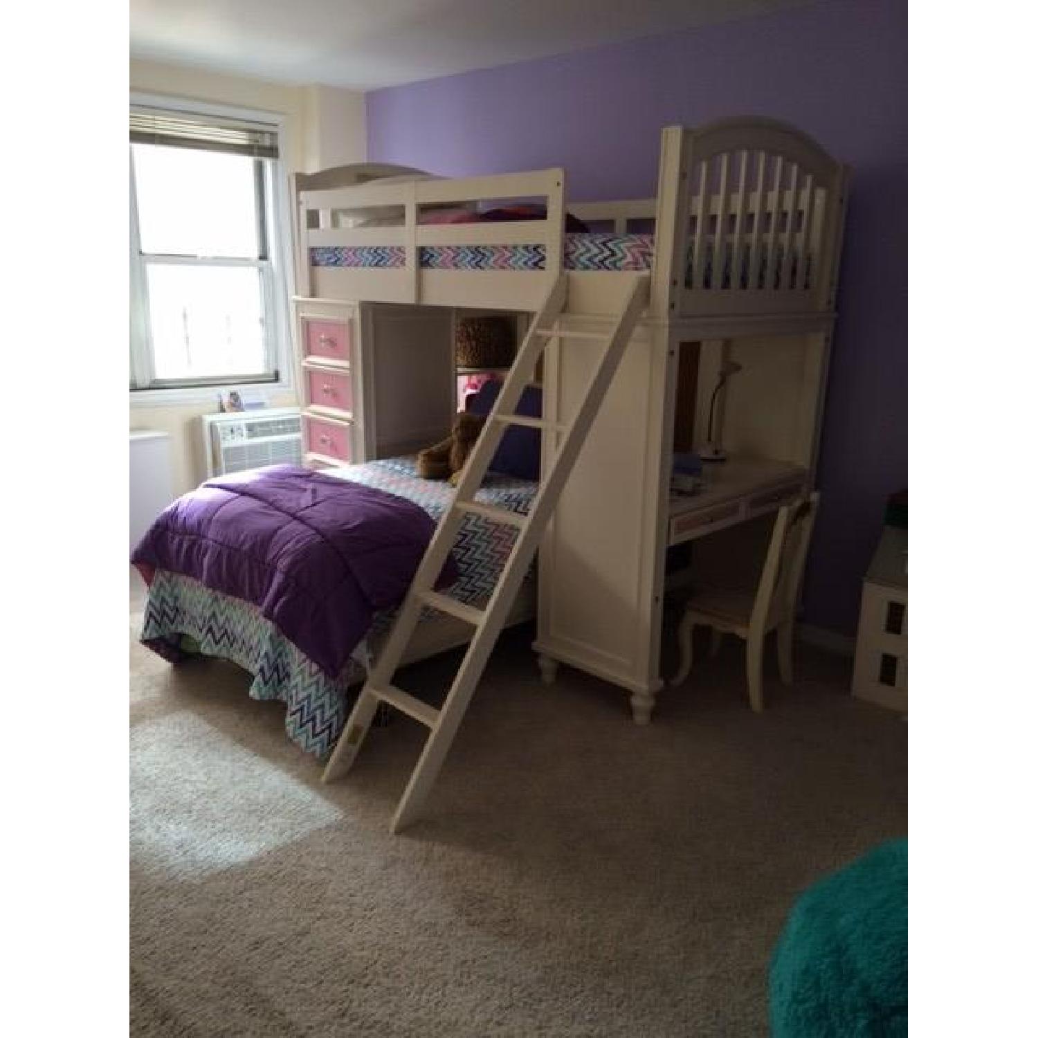 White Bunk Beds w//Storage & Desk - image-1