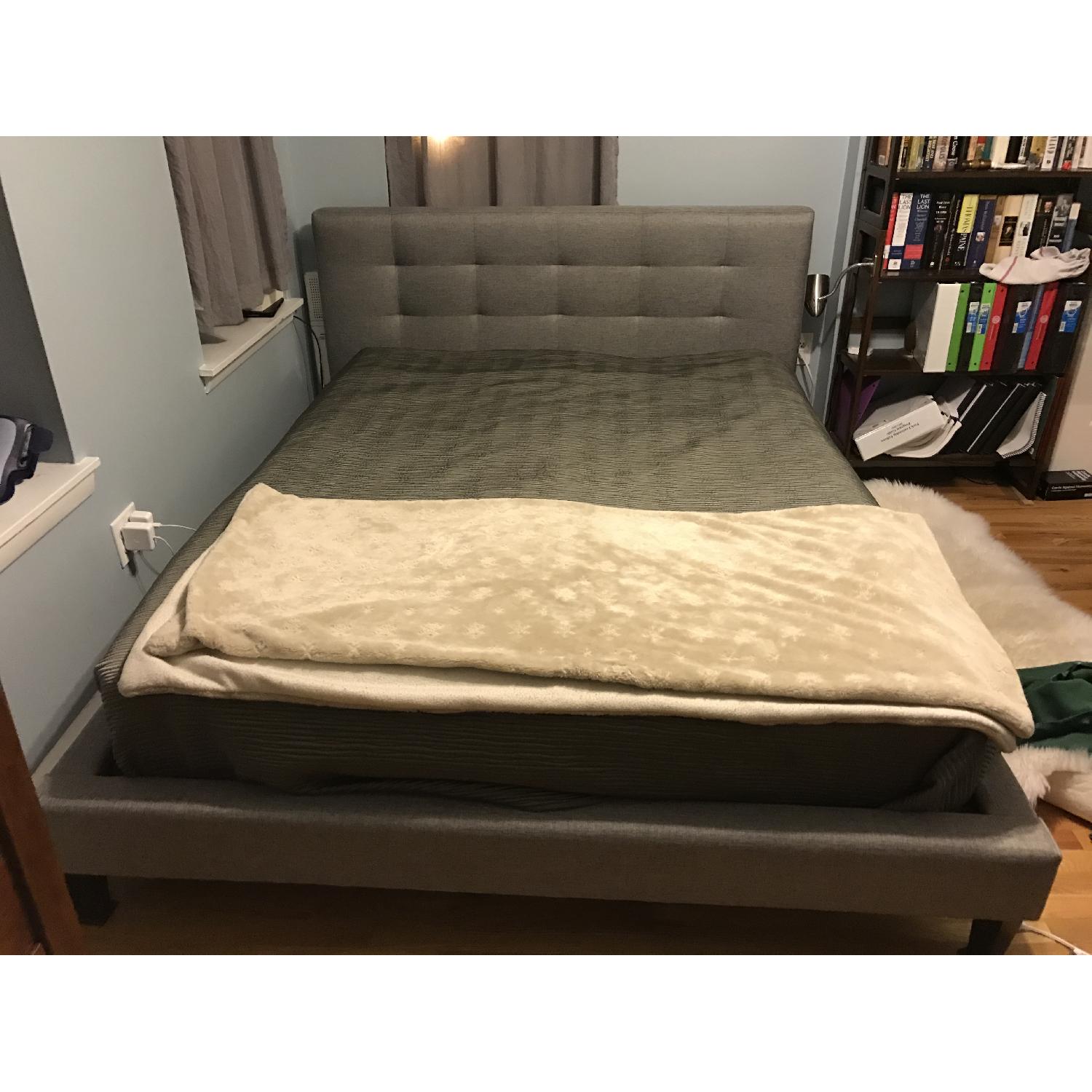 Baxton Studio Quincy Grey Linen Platform Queen Bed Frame - image-1