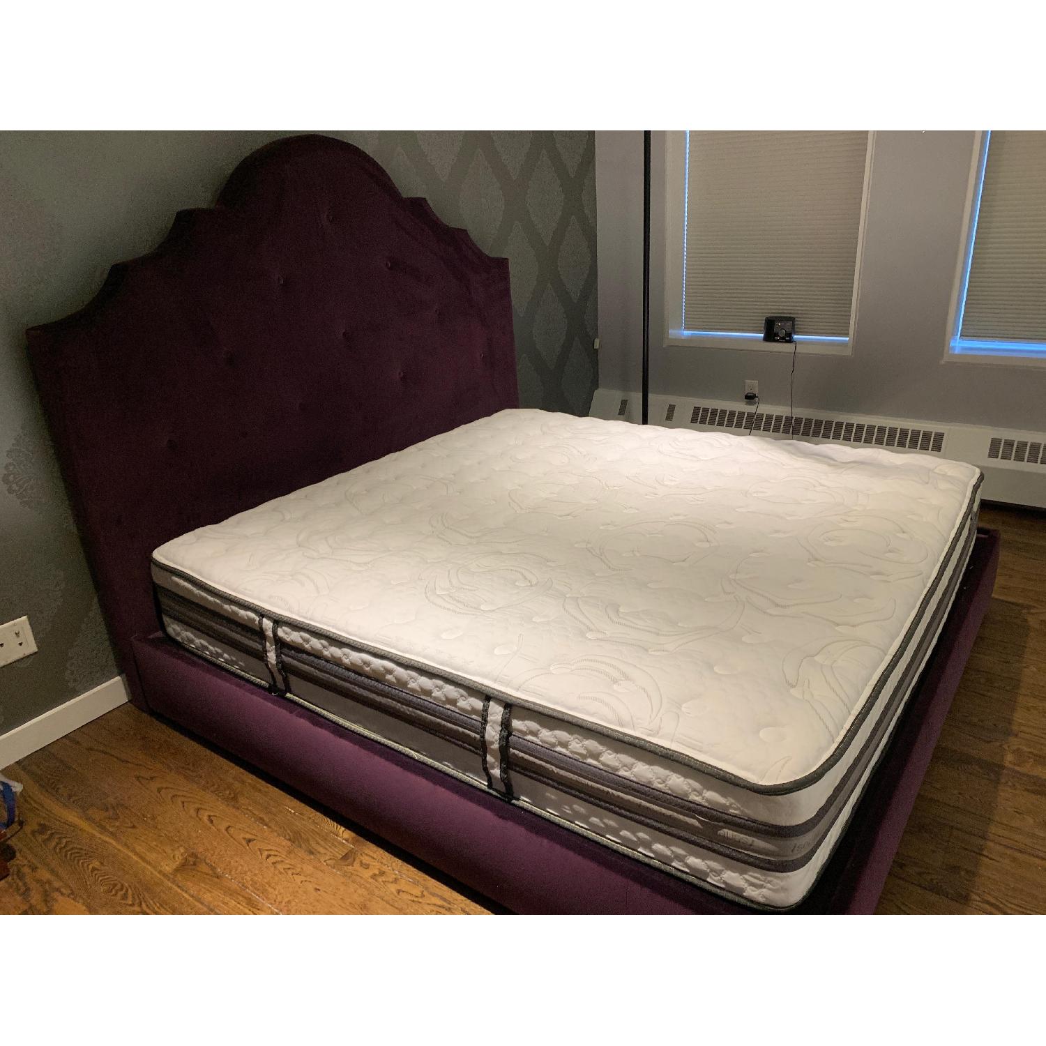 King Size Purple Upholstered Platform Bed Frame - image-3