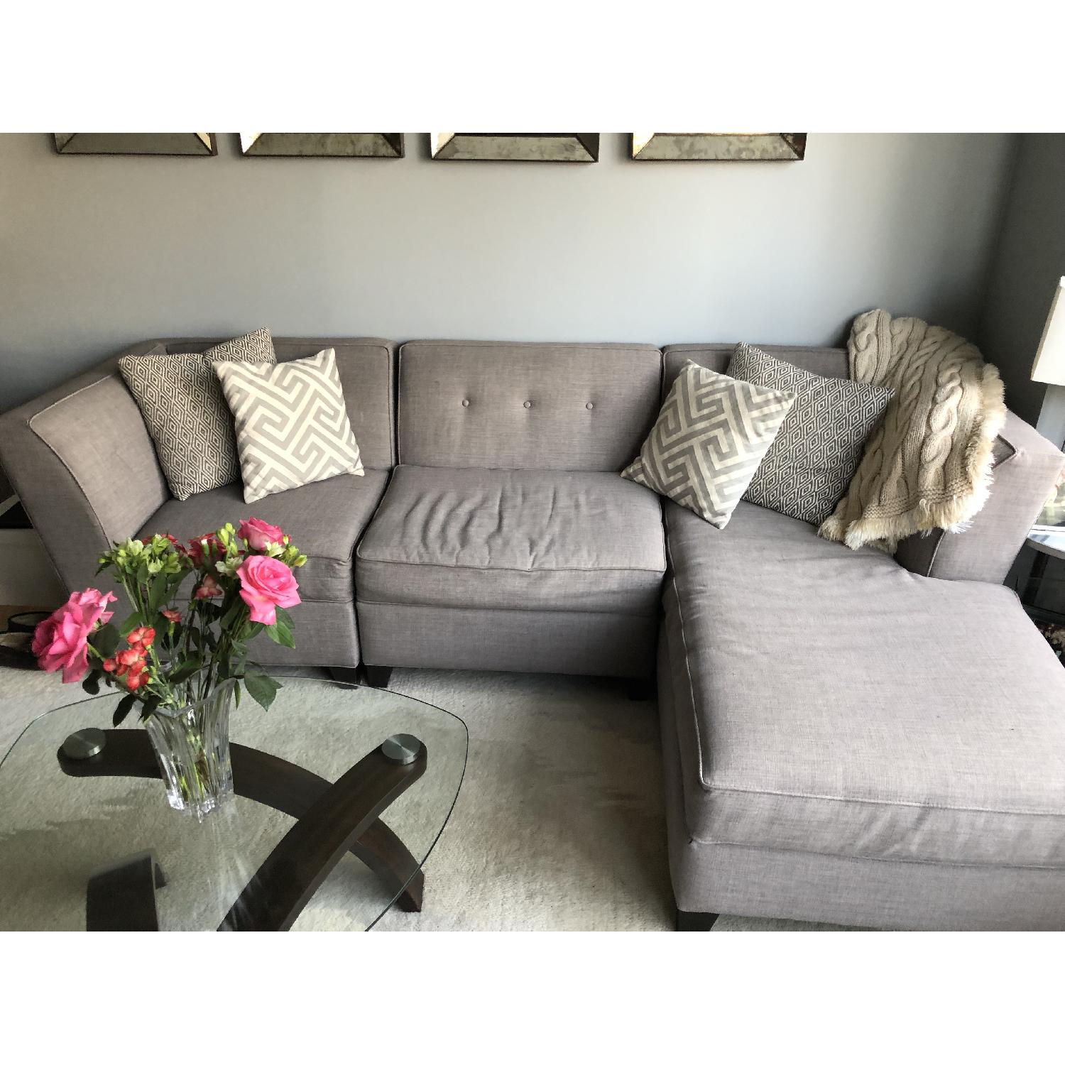 Raymour & Flanigan Glass & Wood Round Coffee Table AptDeco