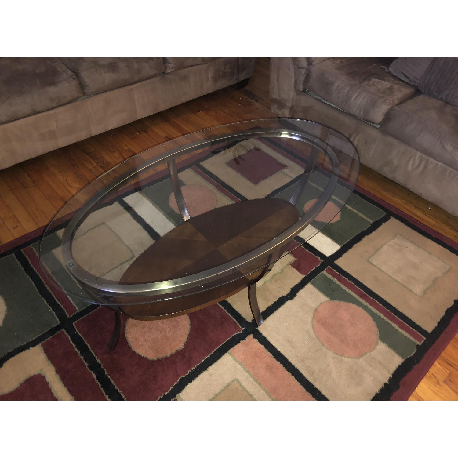 Glass Top Oval Shaped Coffee Table + 2  Side Tables - image-2