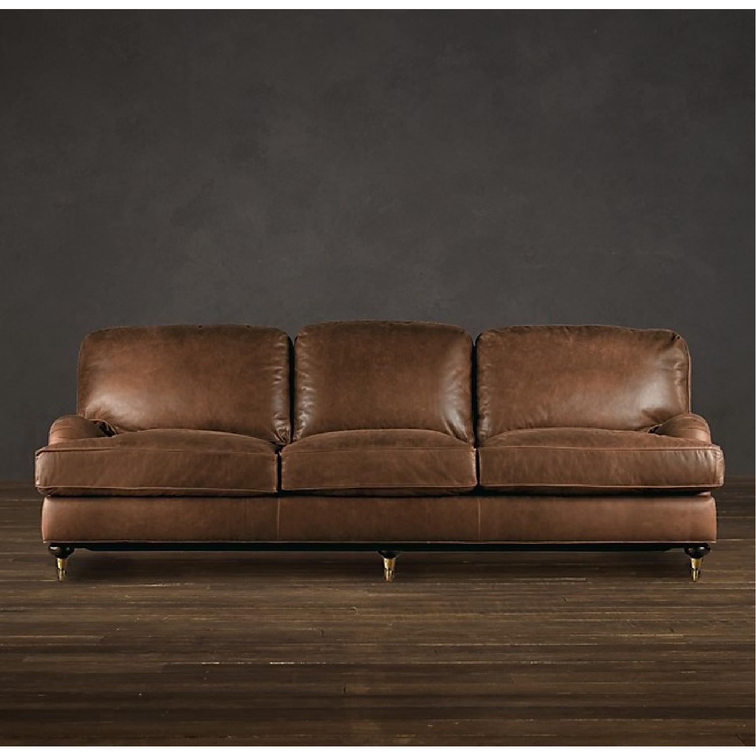 Restoration Hardware English Leather Roll Arm Sofa AptDeco
