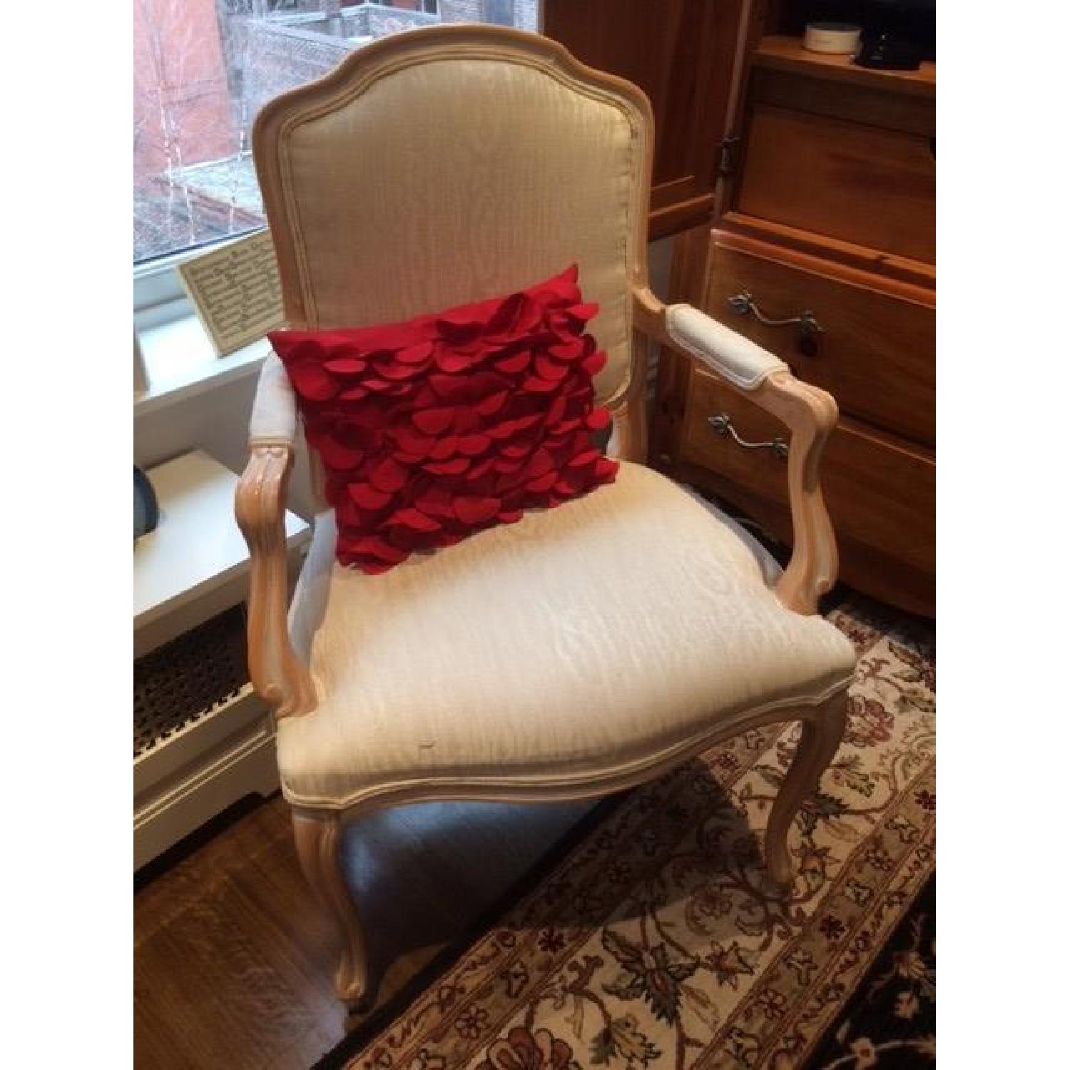 Macy's Cream Silk/Light Wood Frame Queen Anne Side Chair - image-1