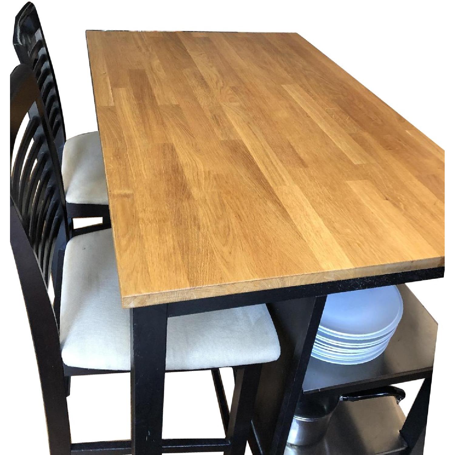 Ikea Black Oak Kitchen Island w/ 2 Stools - image-0