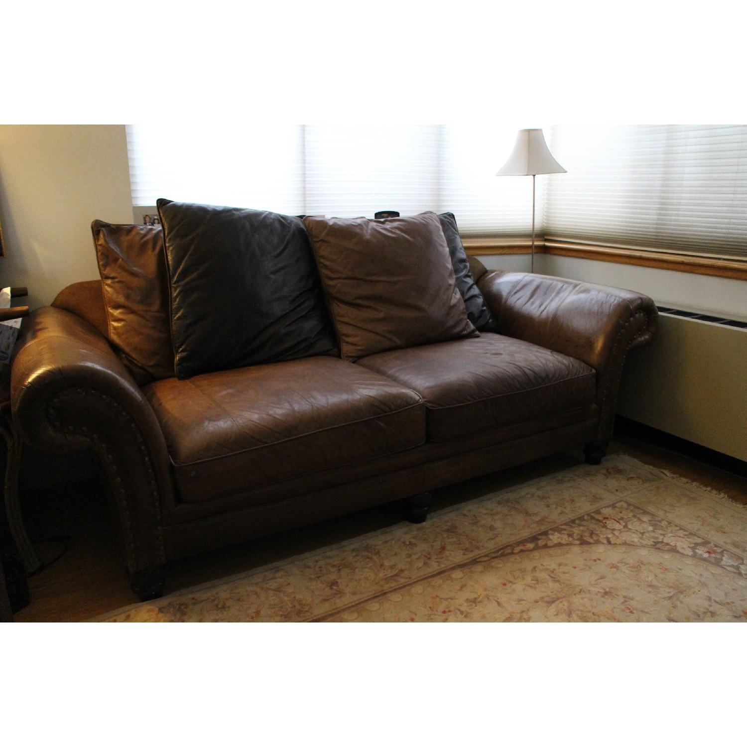 Vintage Bernhardt Bridgewater Style Leather Sofa & Ottoman AptDeco