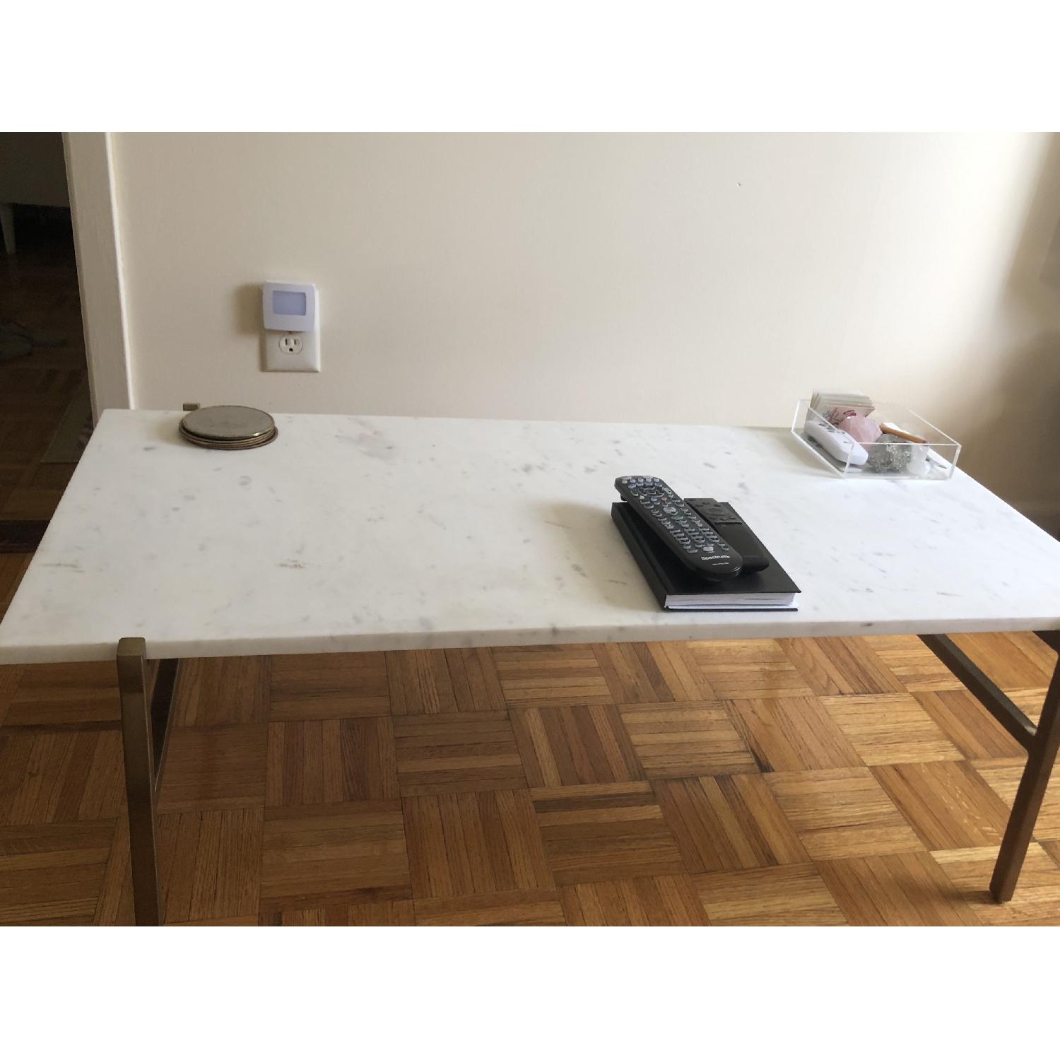 CB2 Slab Small Marble Table w/ Brass Base - image-2